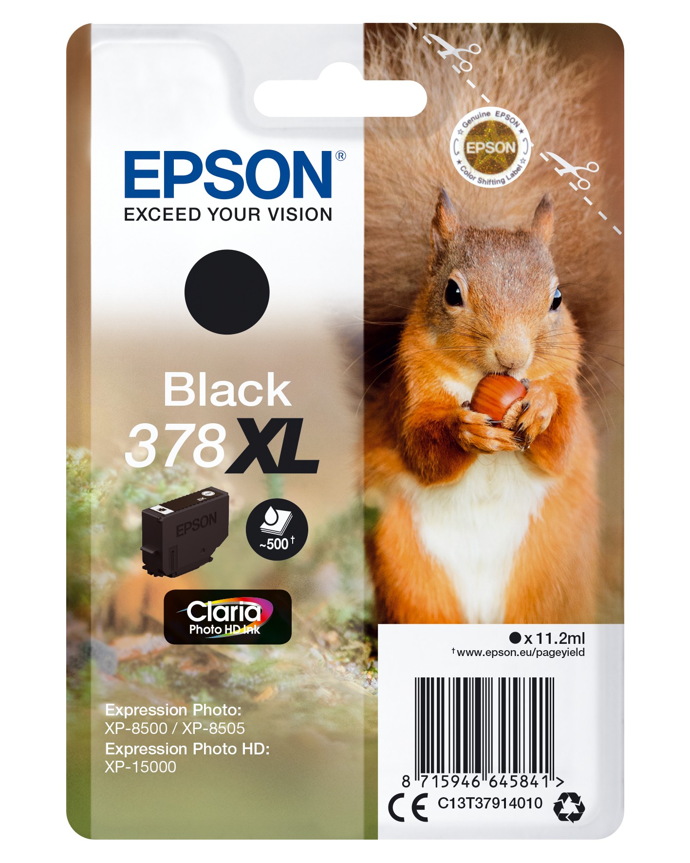 Epson Squirrel Confezione singola Nero 378XL Inchiostri Claria Photo HD