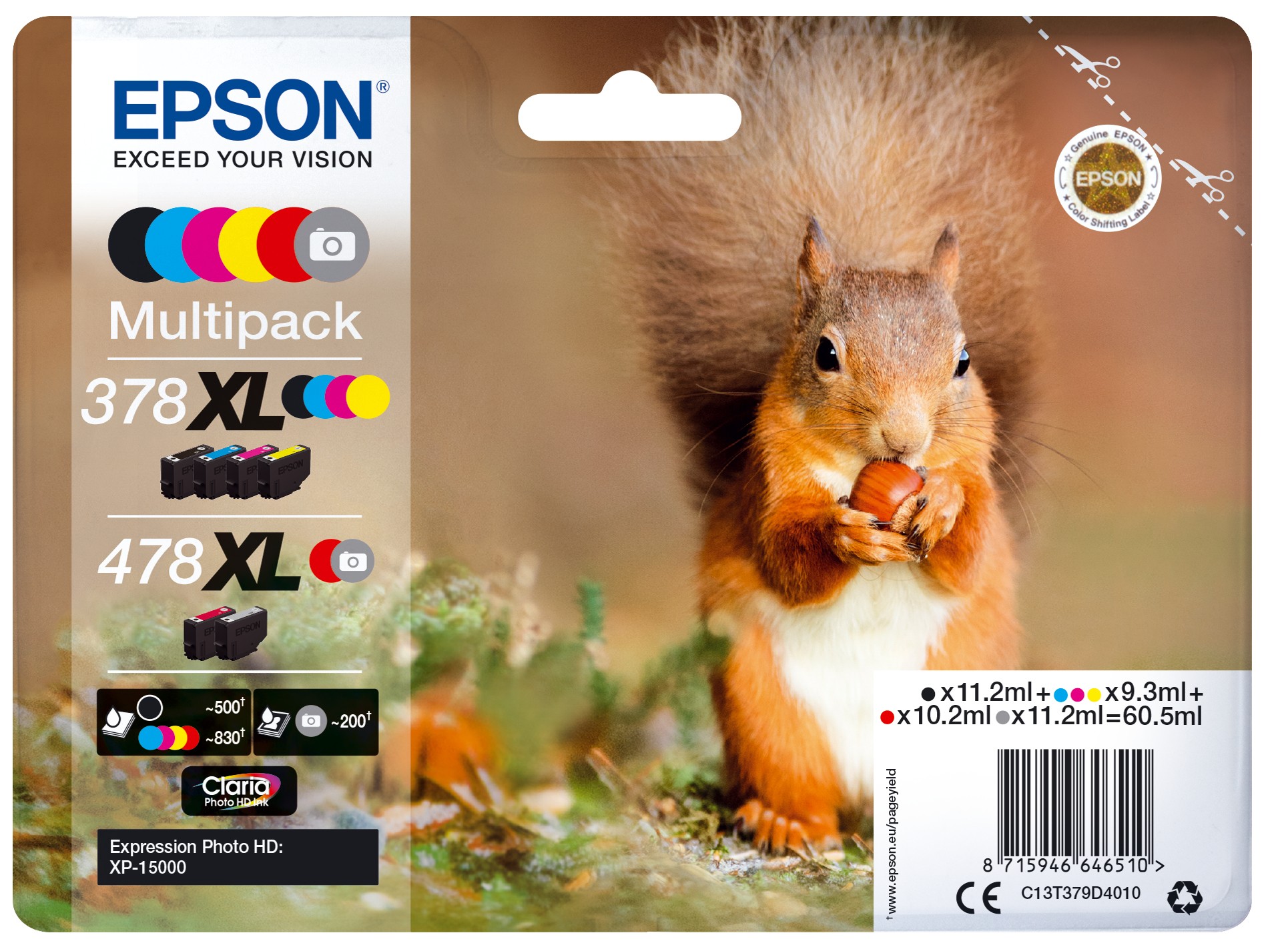ORIGINALE Epson Multipack nero / ciano / magenta / giallo / Rosso / Grigio C13T379D4010 378XL+478XL