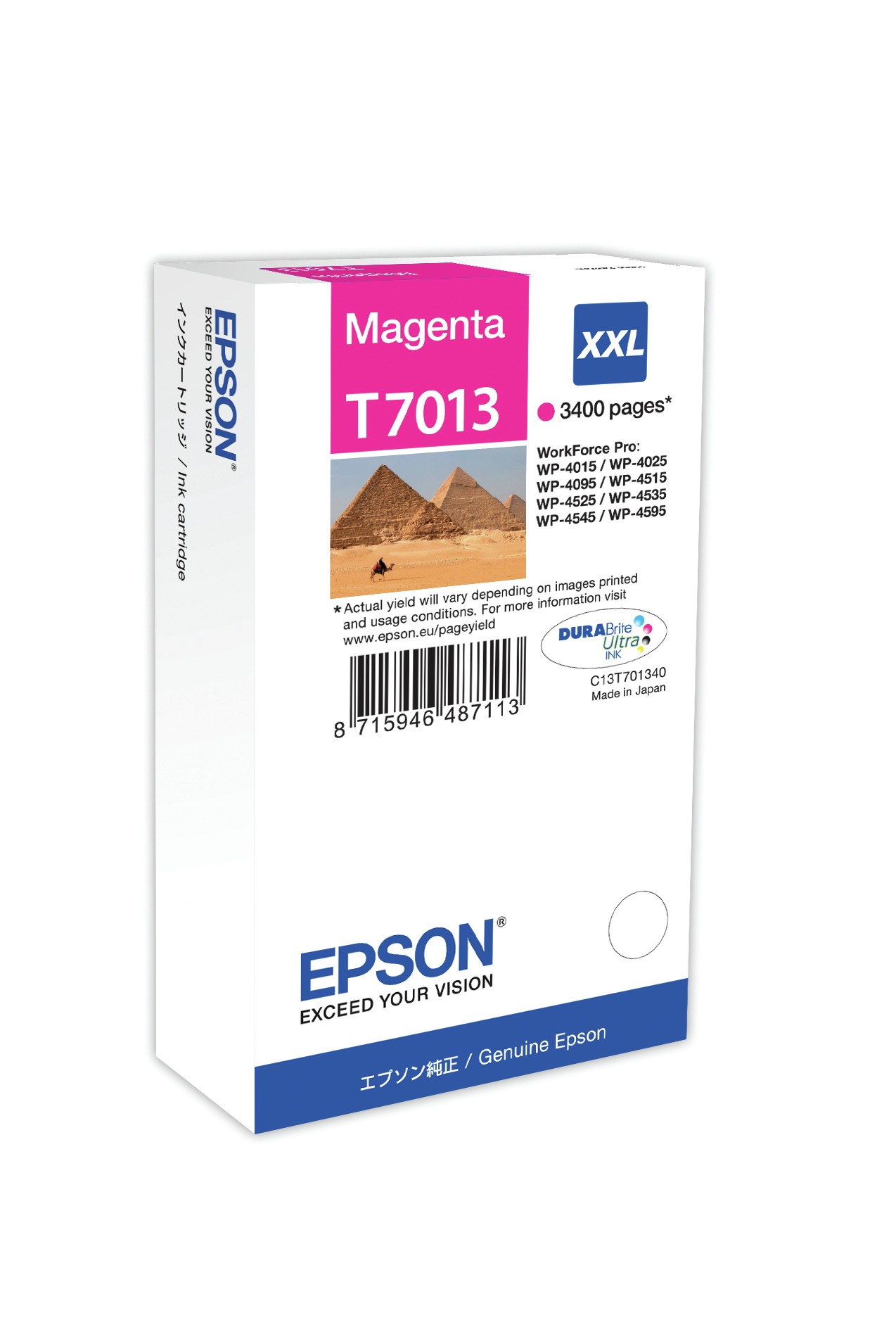 ORIGINALE Epson Cartuccia d'inchiostro magenta C13T70134010 T7013 XXL 3400 pagine XXL