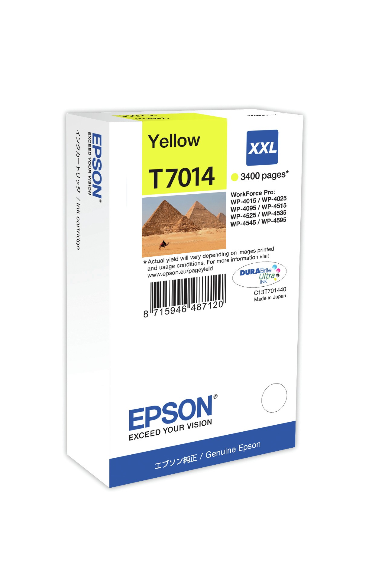 ORIGINALE Epson Cartuccia d'inchiostro giallo C13T70144010 T7014 XXL 3400 pagine XXL