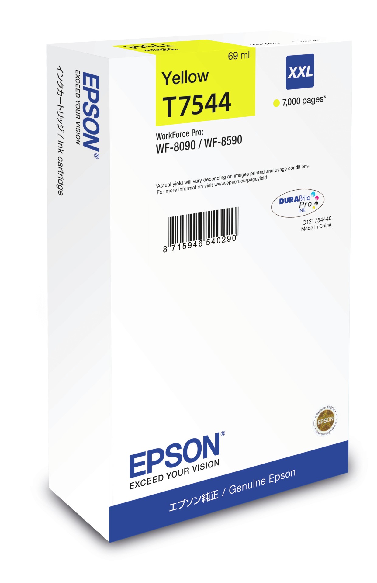 ORIGINALE Epson Cartuccia d'inchiostro giallo C13T754440 T7544 XXL 7000 pagine 69ml XXL