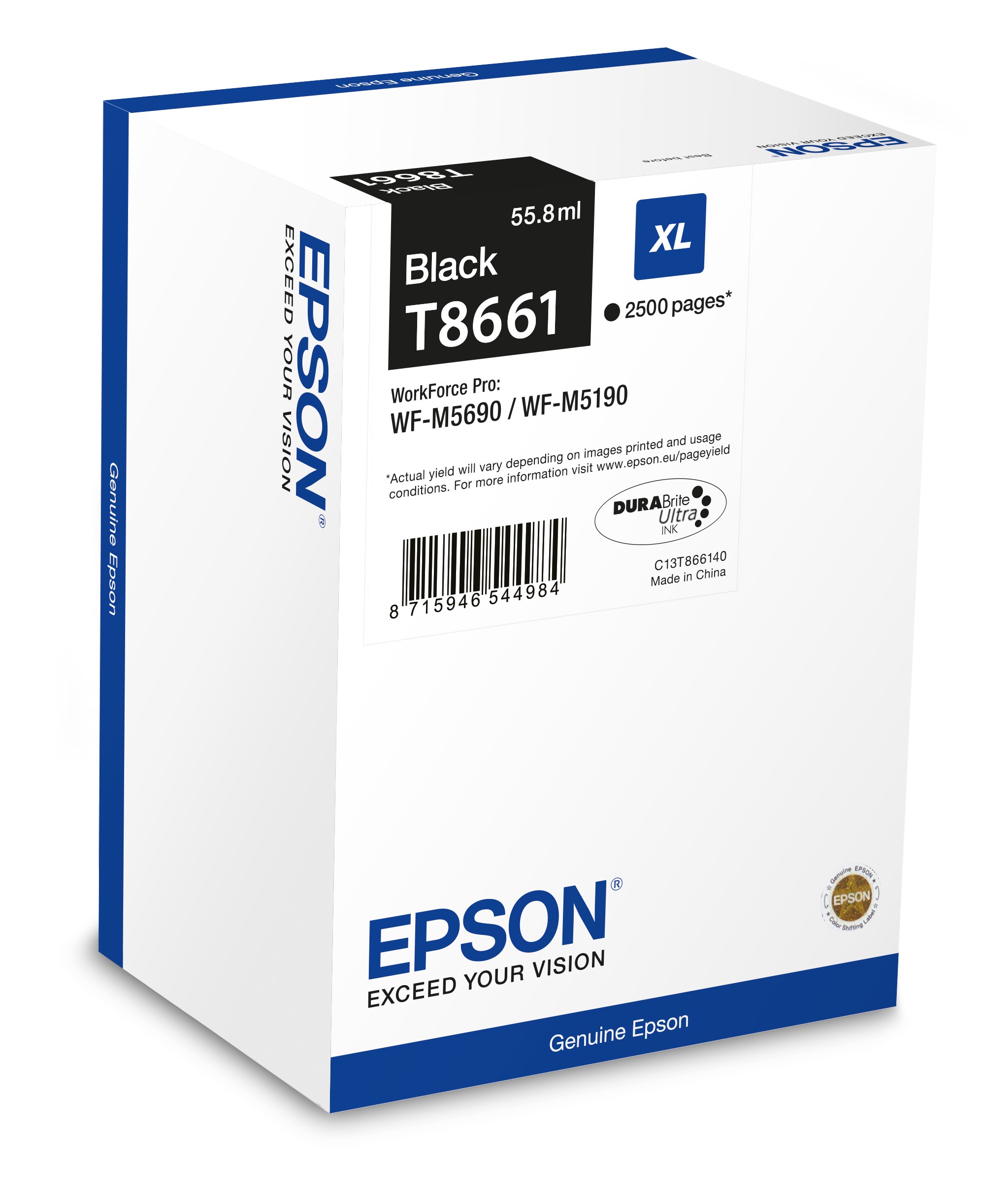 ORIGINALE Epson Cartuccia d'inchiostro nero C13T866140 T8661 XL 2500 pagine 558ml XL