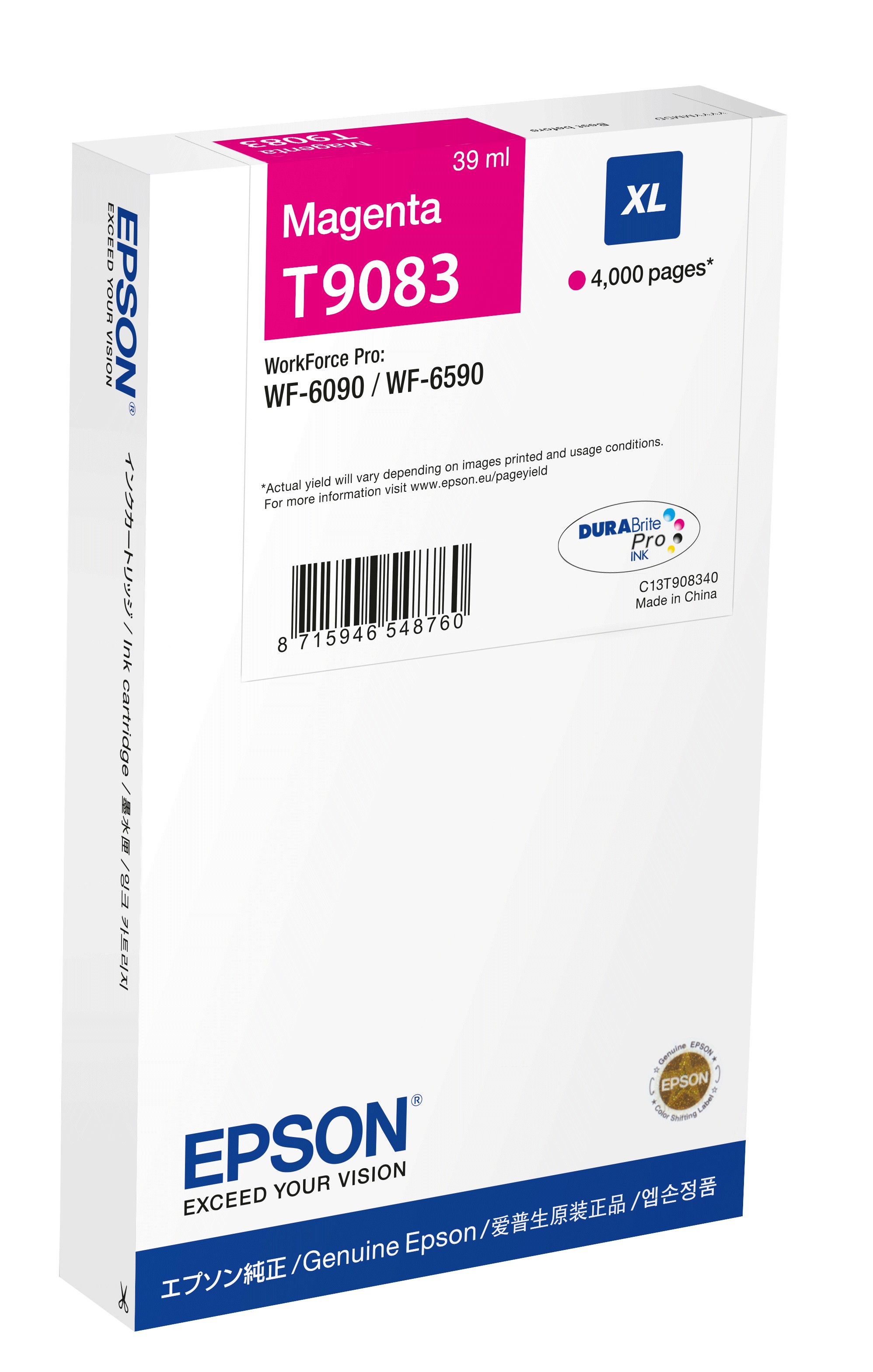 ORIGINALE Epson Cartuccia d'inchiostro magenta C13T90834N T9083 XL 4000 pagine 39ml