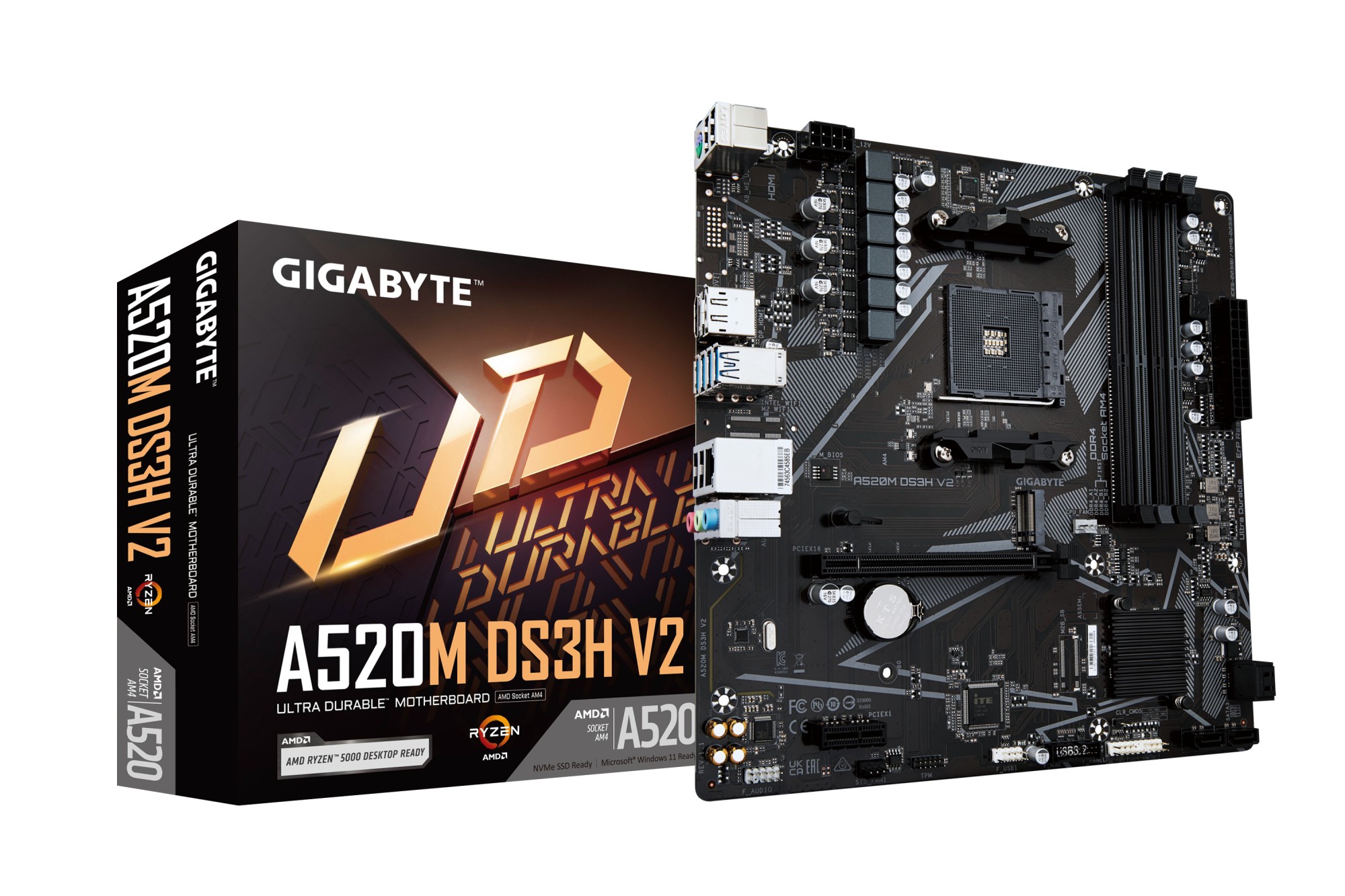 Gigabyte Scheda madre A520M DS3H V2 - Supporta CPU AMD Ryzen serie 5000 AM4 fino a 4733 MHz DDR4 (OC) PCIe 3.0 x16 LAN GbE USB 3.2 Gen 1