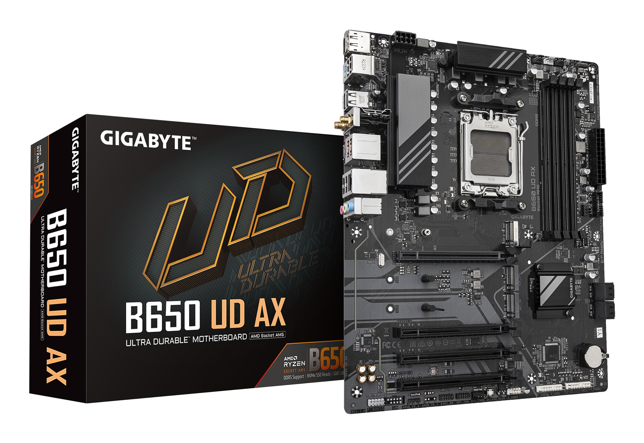 GIGABYTE B650 UD AX Scheda Madre - Supporta CPU AMD Ryzen Serie 9000 VRM a 6+2+2 fasi fino a 7600MHz DDR5 (OC) 1x PCIe 5.0 + 2x PCIe 4.0 M.2 LAN GbE Wi-Fi 6 USB 3.2 Gen 2