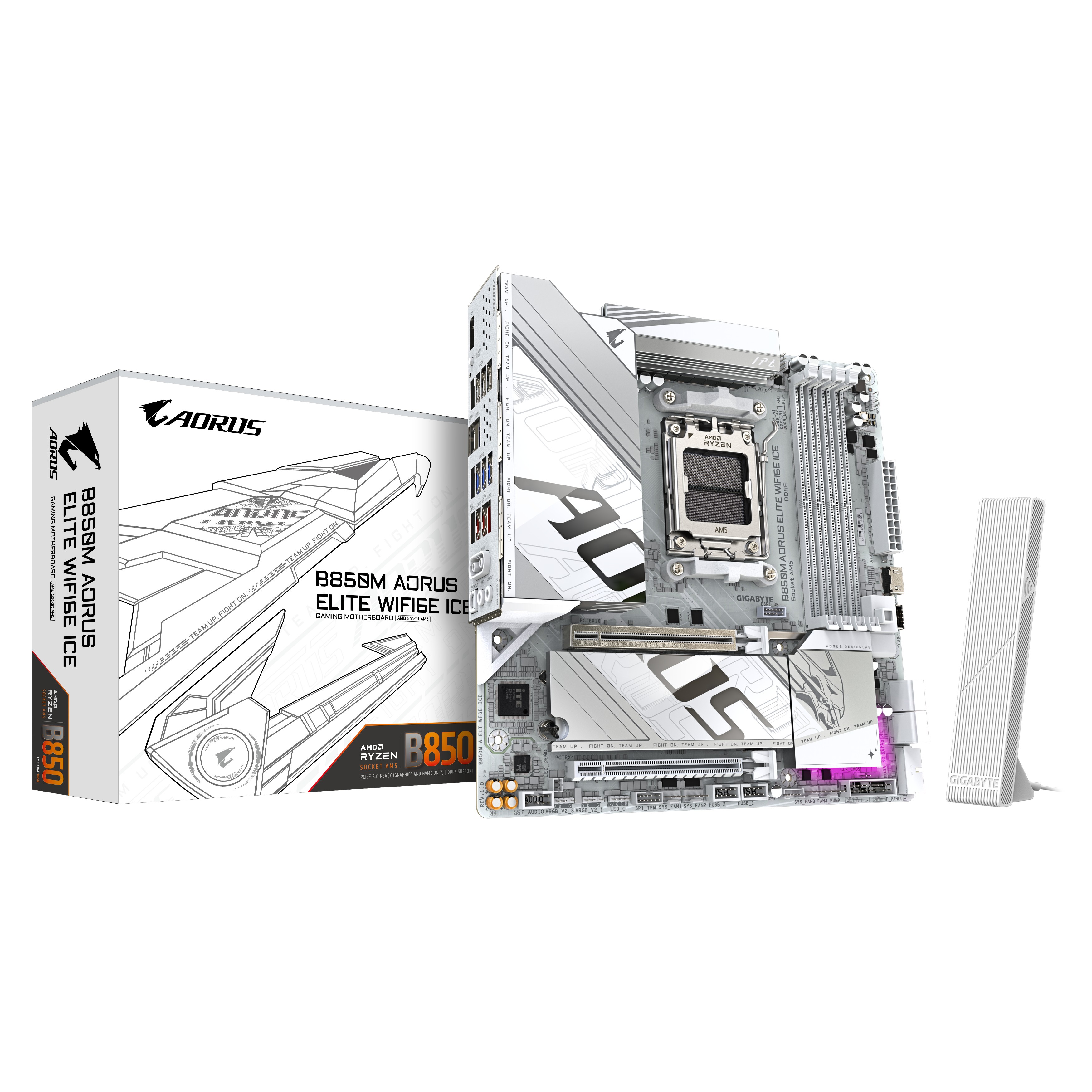 GIGABYTE B850M AORUS ELITE WIFI6E ICE Scheda Madre - Processori AMD Ryzen Serie 9000 12+2+1 fasi VRM digitali fino a 8200MHz DDR5 (OC) 1xPCIe 5.0 + 1xPCIe 4.0 M.2 LAN 2.5 WIFI 7 USB 3.2 Gen 2