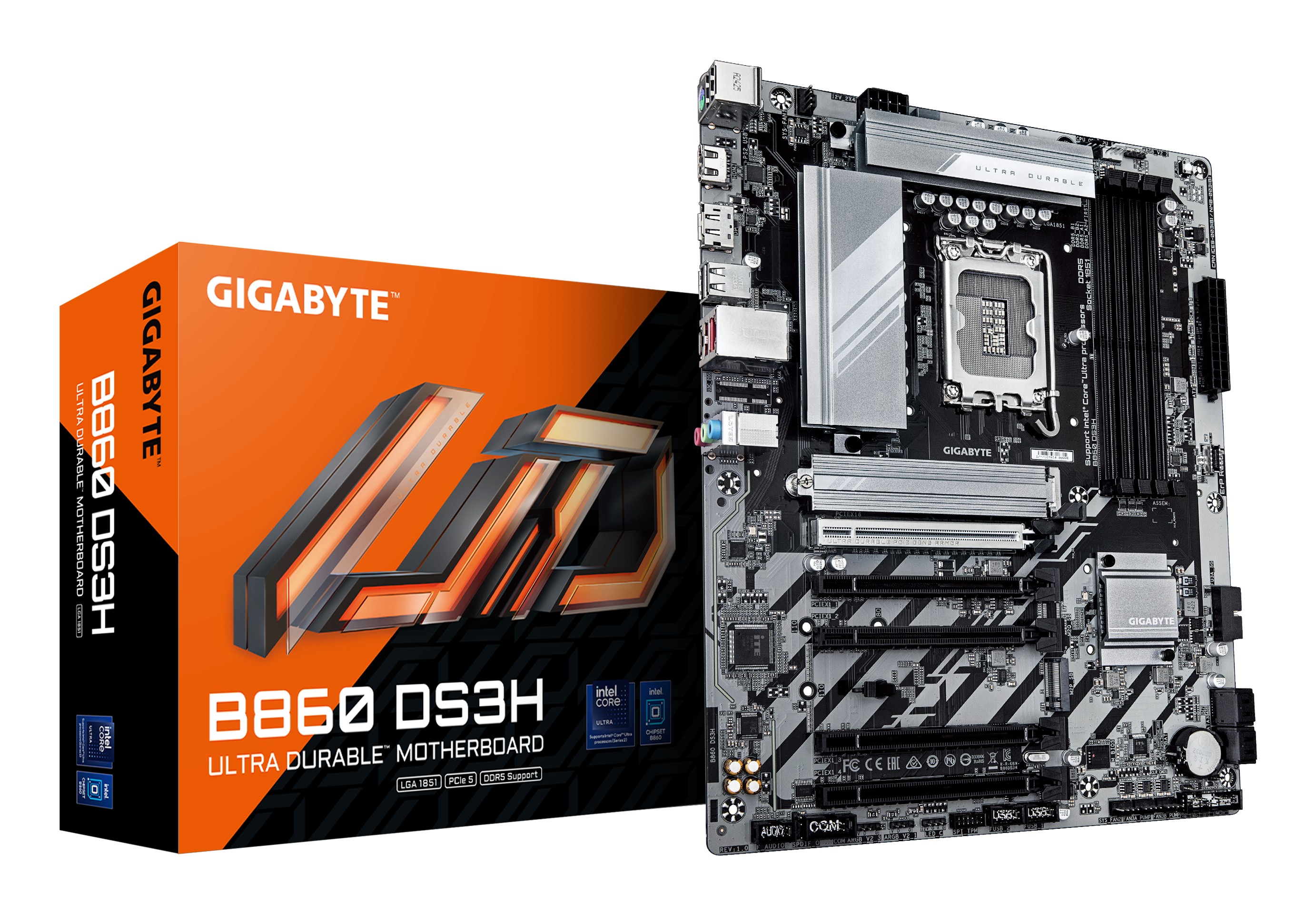 Gigabyte B860 DS3H Scheda Madre - Cpu Intel Core Ultra, Vrm A 8+1+2+2 Fasi, Fino A 9066Mhz DDR5, 1Xpcie 5.0 + 1Xpcie 4.0 M.2, Lan 2,5 Gbe, Usb 3.2 Gen 2X2-image