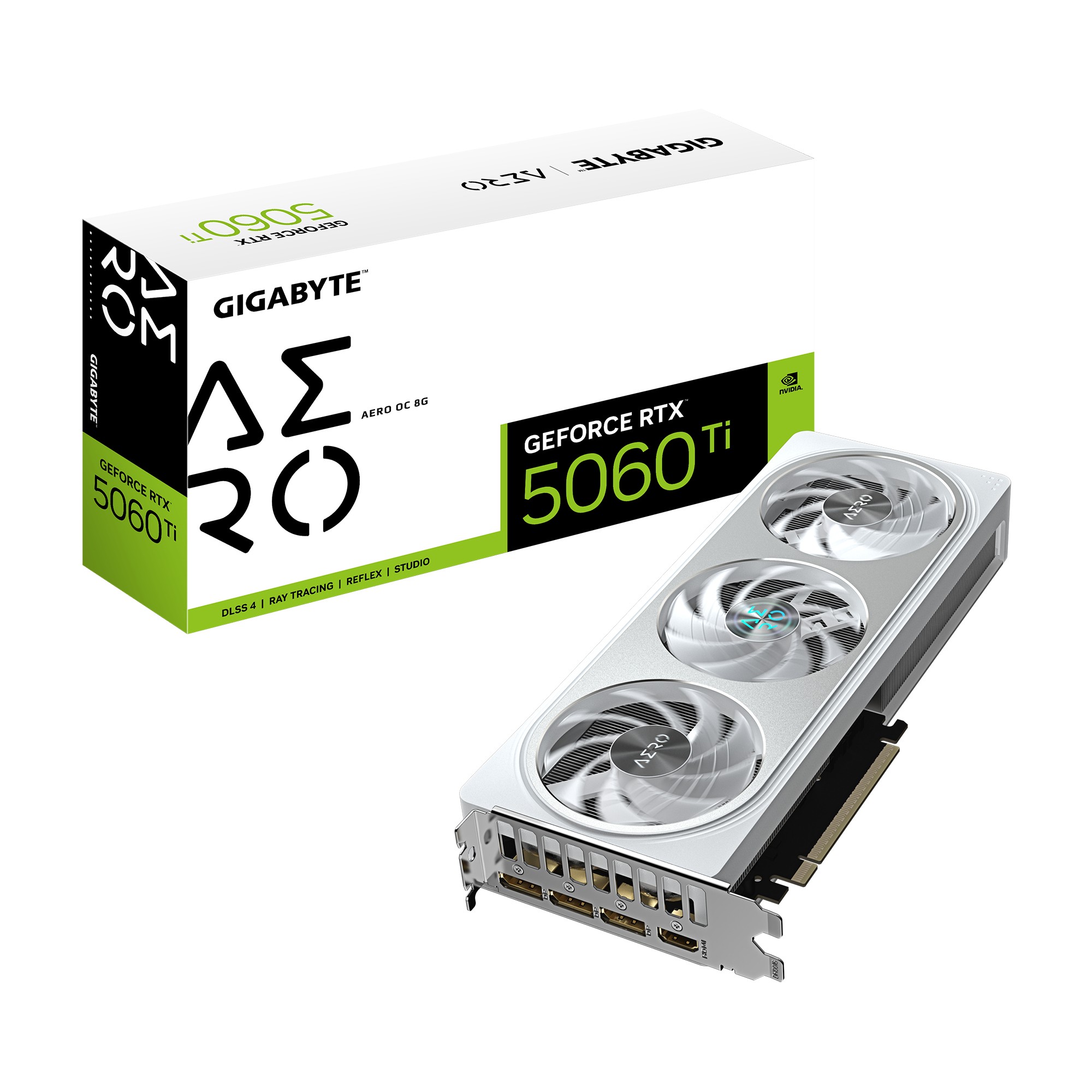 GIGABYTE GeForce RTX 5060 Ti AERO OC 8G Scheda Grafica  8 GB GDDR7 128 bit PCI-E 5.0 2647 MHz Frequenza del core 3 x DisplayPort 1 x HDMI GV-N506TAERO OC-8GD