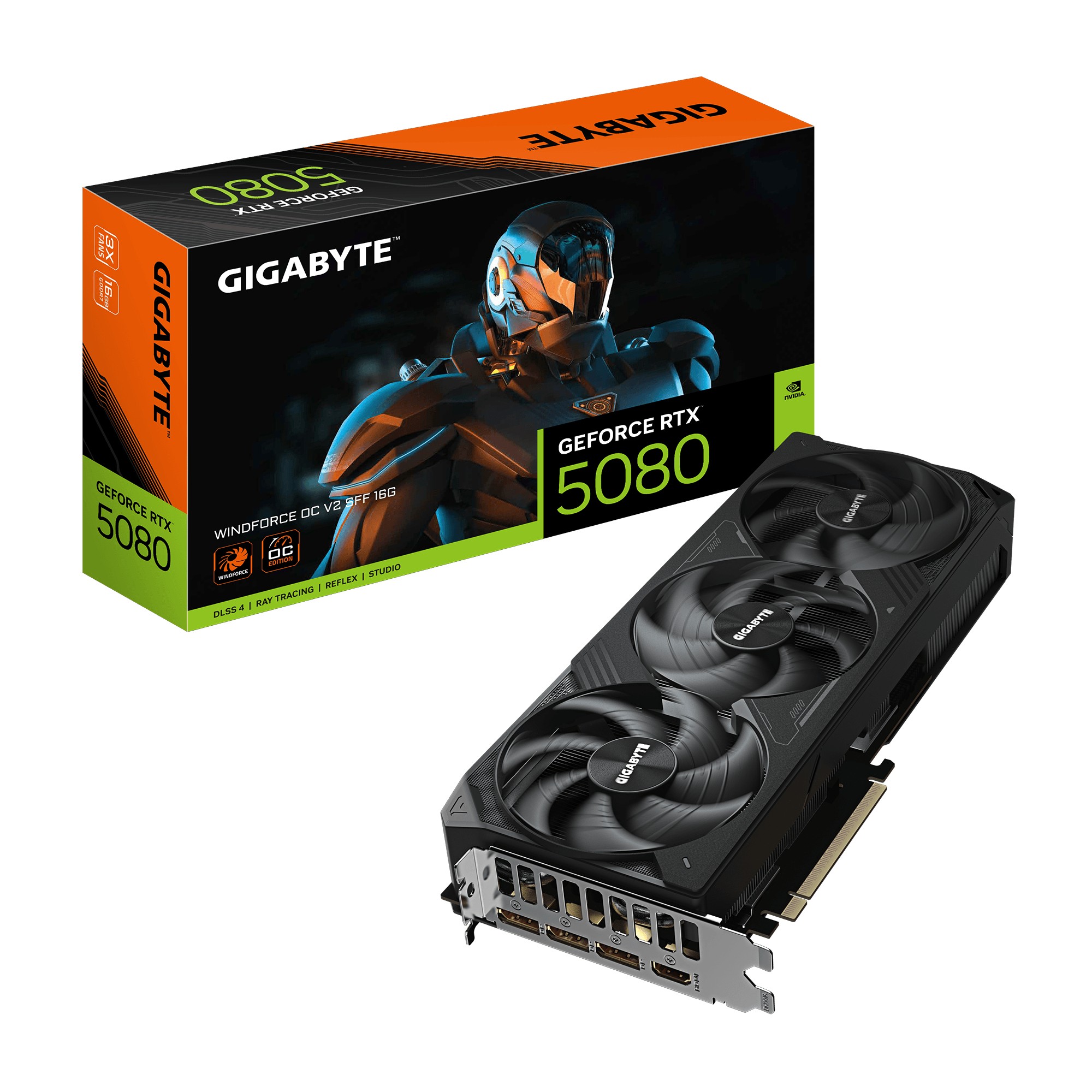 Gigabyte GeForce RTX 5080 WINDFORCE OC SFF 16G  Scheda grafica 16GB GDDR7 256bit PCI-E 5.0 2670MHz Core Clock 3 × DP 2.1b 1 × HDMI 2.1b DLSS 4 GV-N50