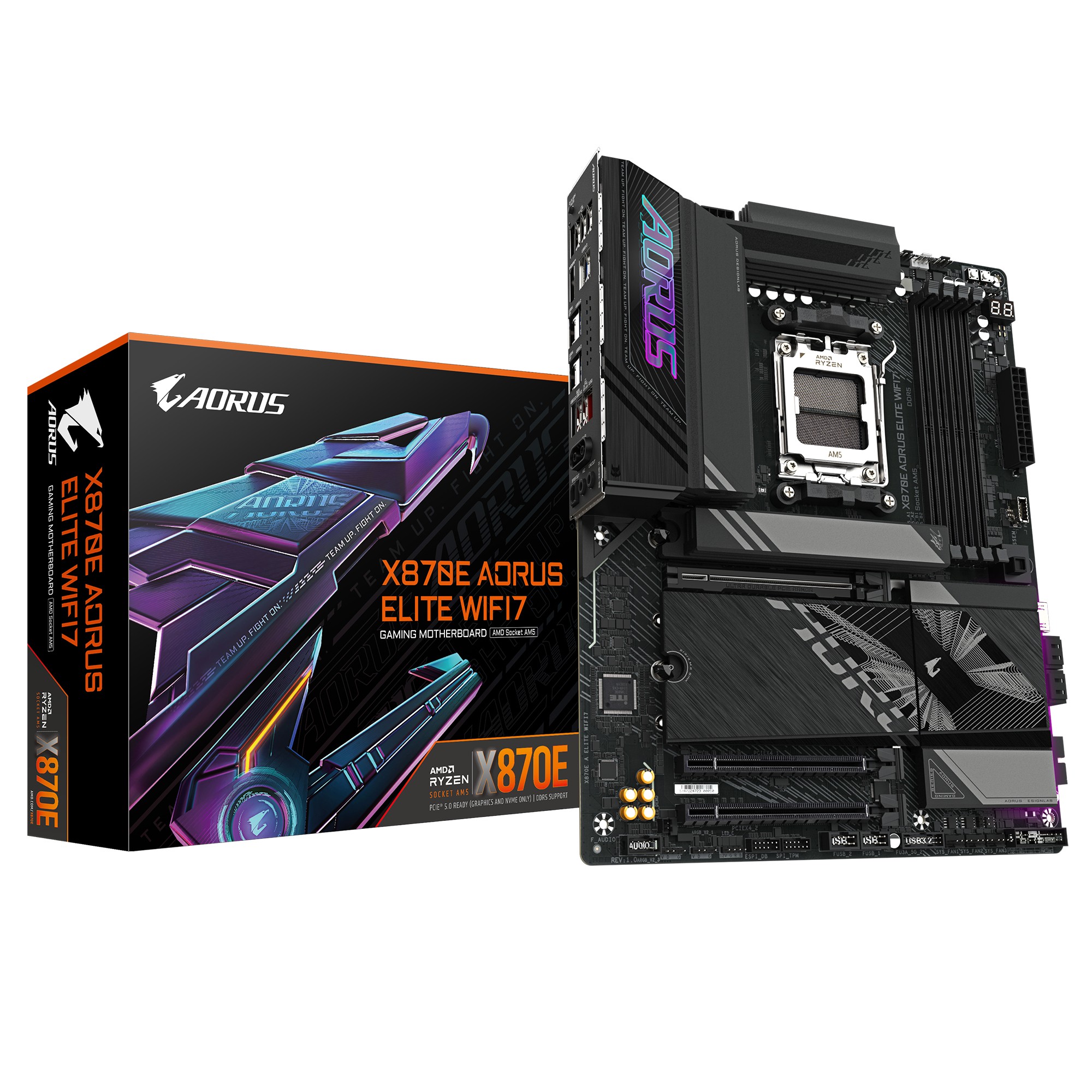 GIGABYTE Scheda madre X870E A ELITE WIFI7 - Supporta CPU AMD Ryzen 9000 VRM digitale a 16+2+2 fasi fino a 8000MHz DDR5 (OC) 4xPCIe 5.0 + 4xM.2 Wi-Fi 7 LAN 2.5GbE USB 3.2 Gen 2x2