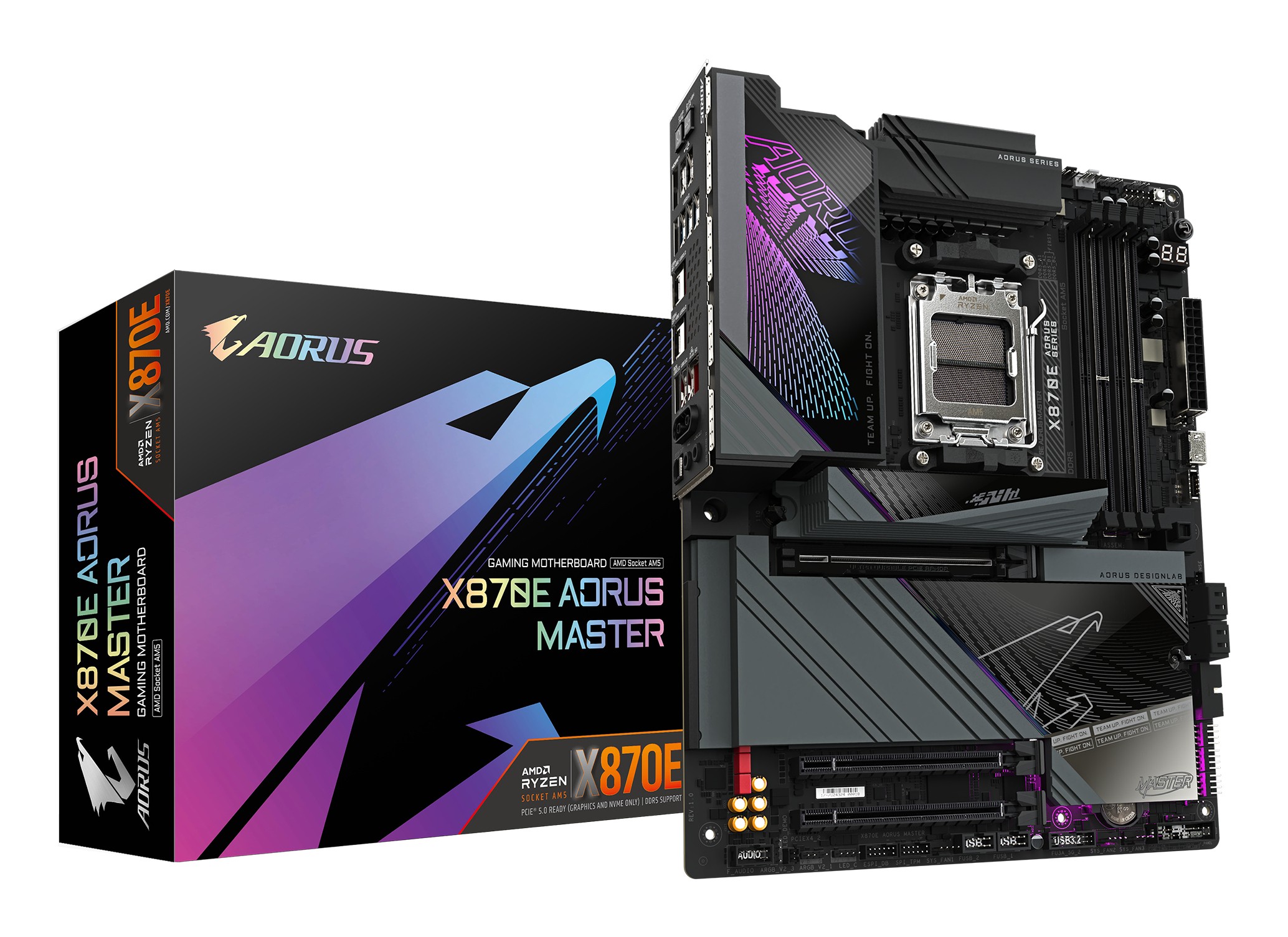 GIGABYTE Scheda madre X870E AORUS MASTER - Supporta CPU AMD Ryzen 9000 VRM digitale a 16+2+2 fasi fino a 8200MHz DDR5 (OC) 4xPCIe 5.0 + 4xM.2 Wi-Fi 7 LAN 5GbE USB 3.2 Gen 2x2