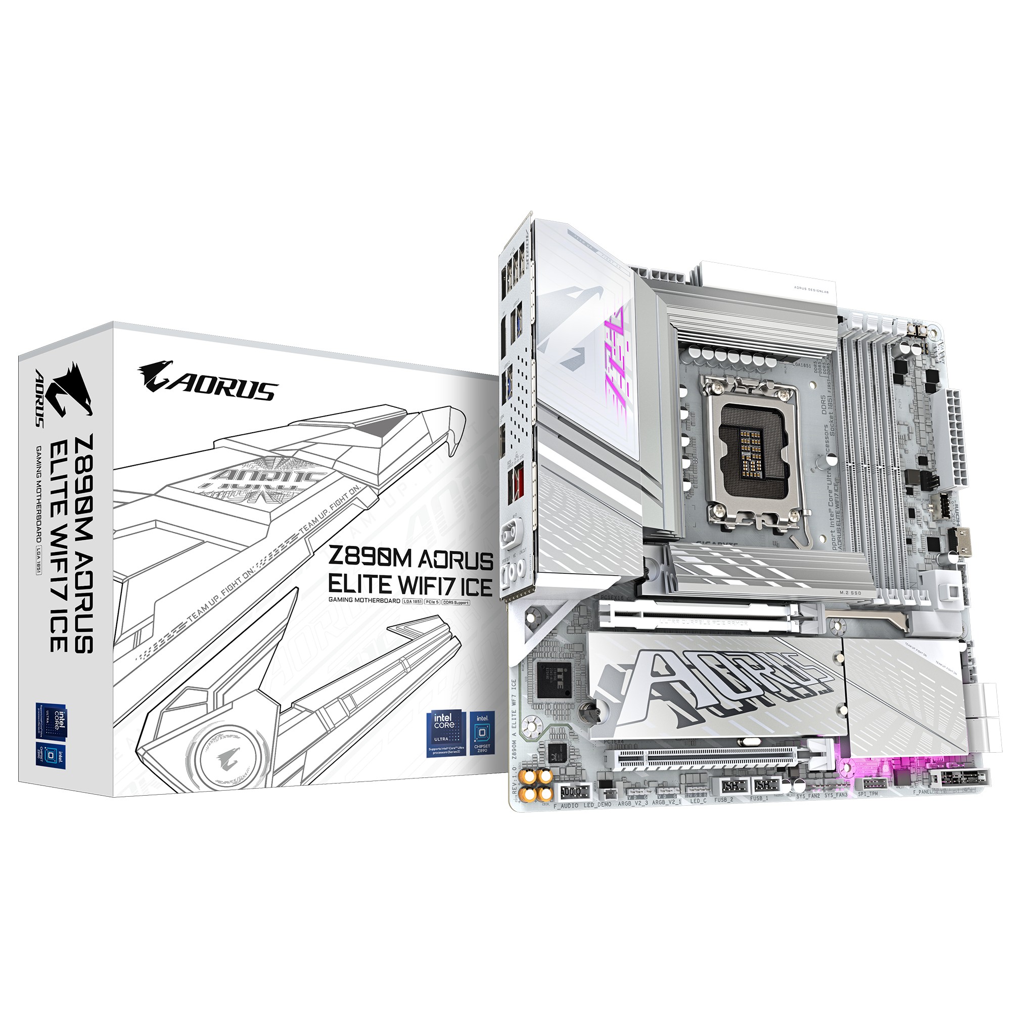 GIGABYTE Z890M AORUS ELITE WIFI7 ICE Scheda Madre - Supporta CPU Intel Core Ultra (Serie 2) VRM a 12+1+2 fasi fino a 8800MHz DDR5 (OC) 1xPCIe 5.0 + 2xPCIe 4.0 Wi-Fi 7 LAN 2.5GbE USB 4