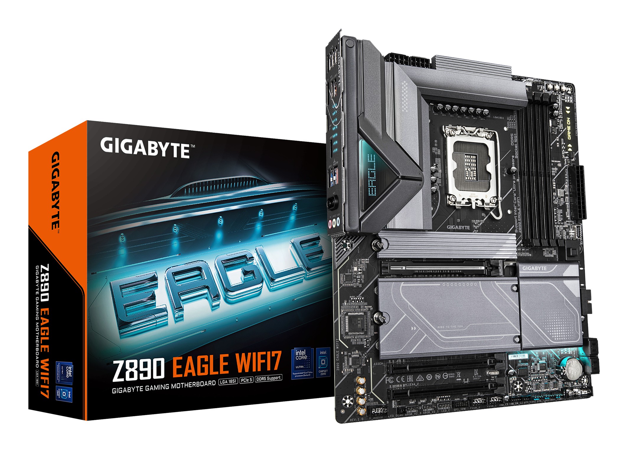 GIGABYTE Z890 EAGLE WIFI7 Scheda Madre - Supporta CPU Intel Core Ultra (Serie 2) VRM a 14+1+2 fasi fino a 8800MHz DDR5 (OC) 1xPCIe 5.0 + 3xPCIe 4.0 Wi-Fi 7 LAN 2.5GbE USB 4
