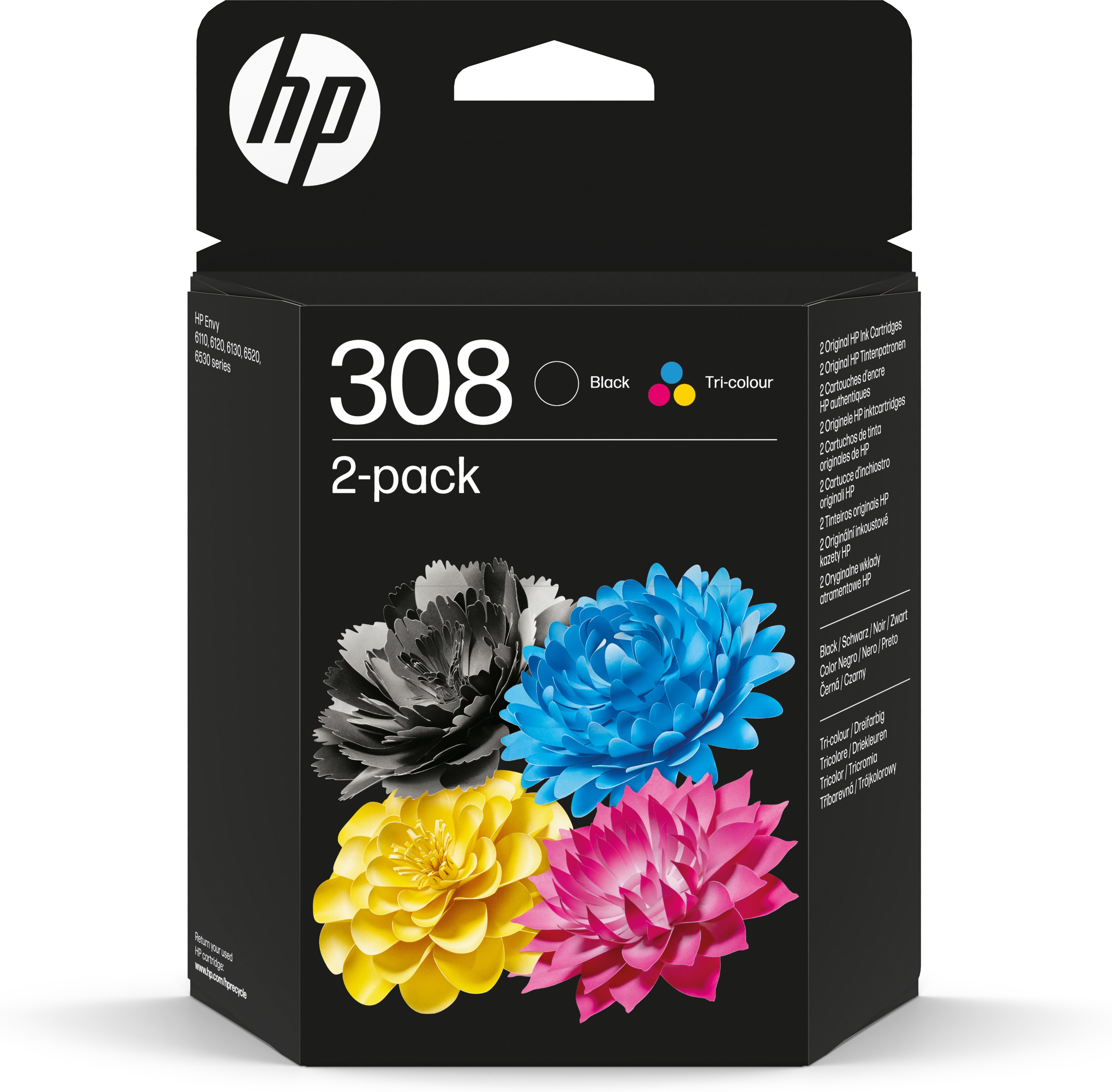 ORIGINALE HP Multipack nero / differenti colori 6L6S6UE 308 280 pagine Confezione da 2 Cartucce di Inchiostro Nero/Tricromia Originali HP 308