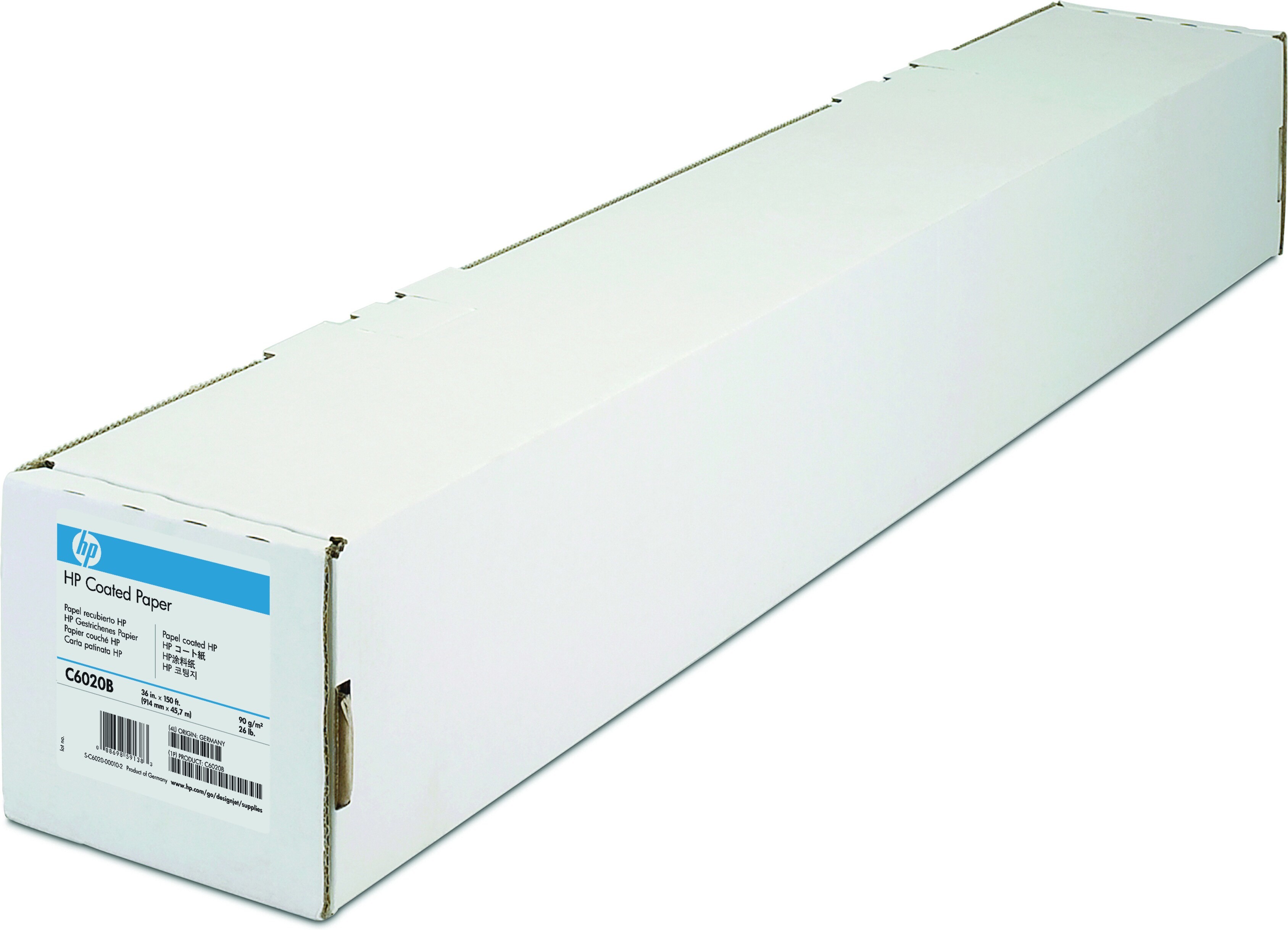 ORIGINALE HP Carta Bianco C6020B Coated Paper Carta patinata-914 mm x 45.7 m, 90 g/m?, Opaca, Fibra di legno