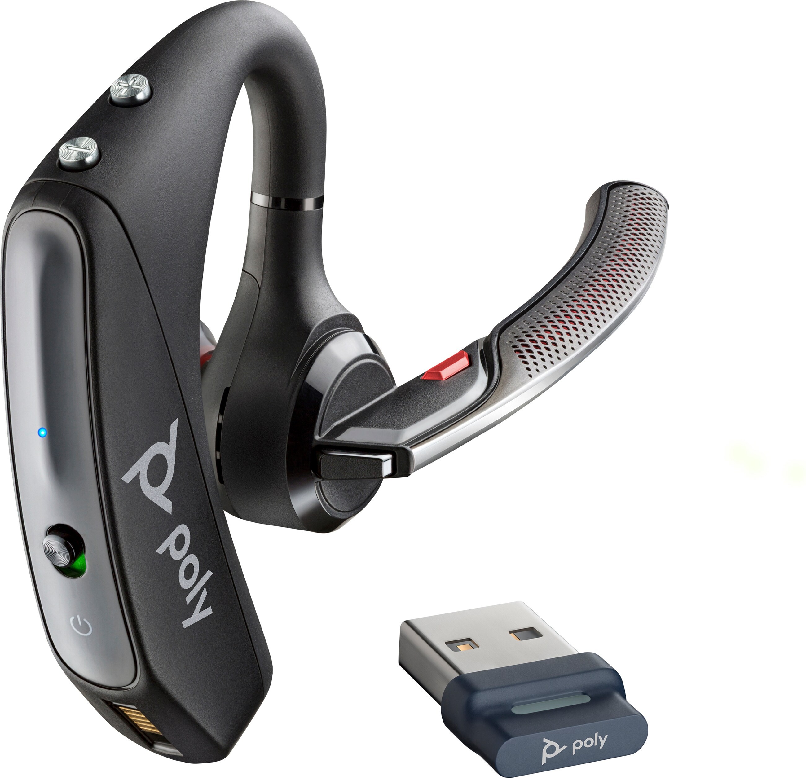 POLY Voyager 5200 UC USB-A Headset +BT600 Dongle TAA Auricolare Wireless A clip Ufficio Micro-USB Bluetooth Nero