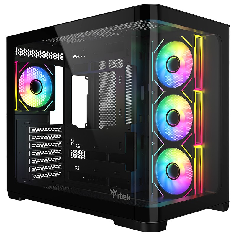 Itek Case Dark Cave Curved Gaming Tower Atx 4X12Cm  Argb Fan 2Xusb3 Type-C Curved Temp Glass S
