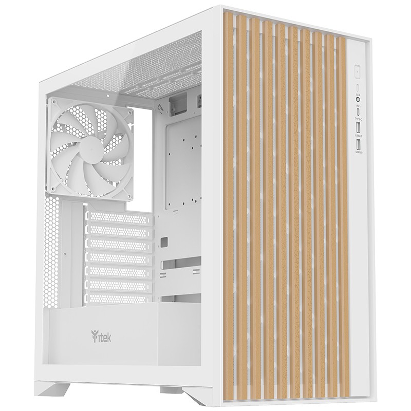 Itek Case Woody Gaming Tower Atx 3X12Cm Black Fan 2Xusb3 Type-C  Wood Front Temp Glass Side P