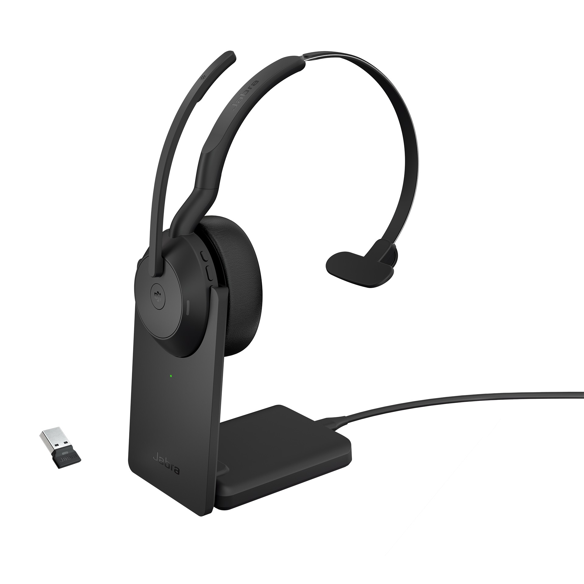 Jabra Evolve2 55 Cuffie Wireless Mono Con Base Di Ricarica, USB-A Dongle, Ottimizzato Per Microsoft Teams, Mono, Supporto Incluso-image
