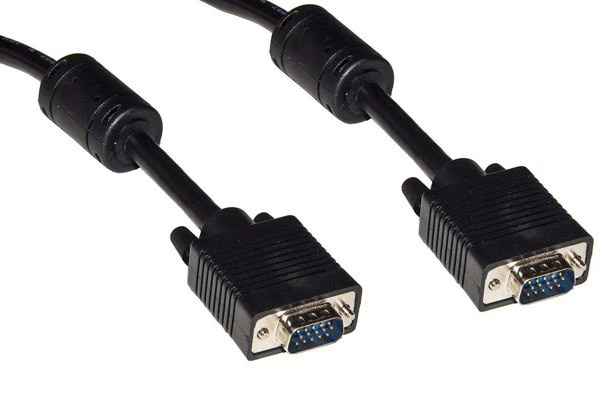 Cavo Vga Monitor 15 Poli Doppia Schermatura Maschio/Maschio Mt. 1.80 Con Filtro Di Ferrite Antidisturbo Colore Nero