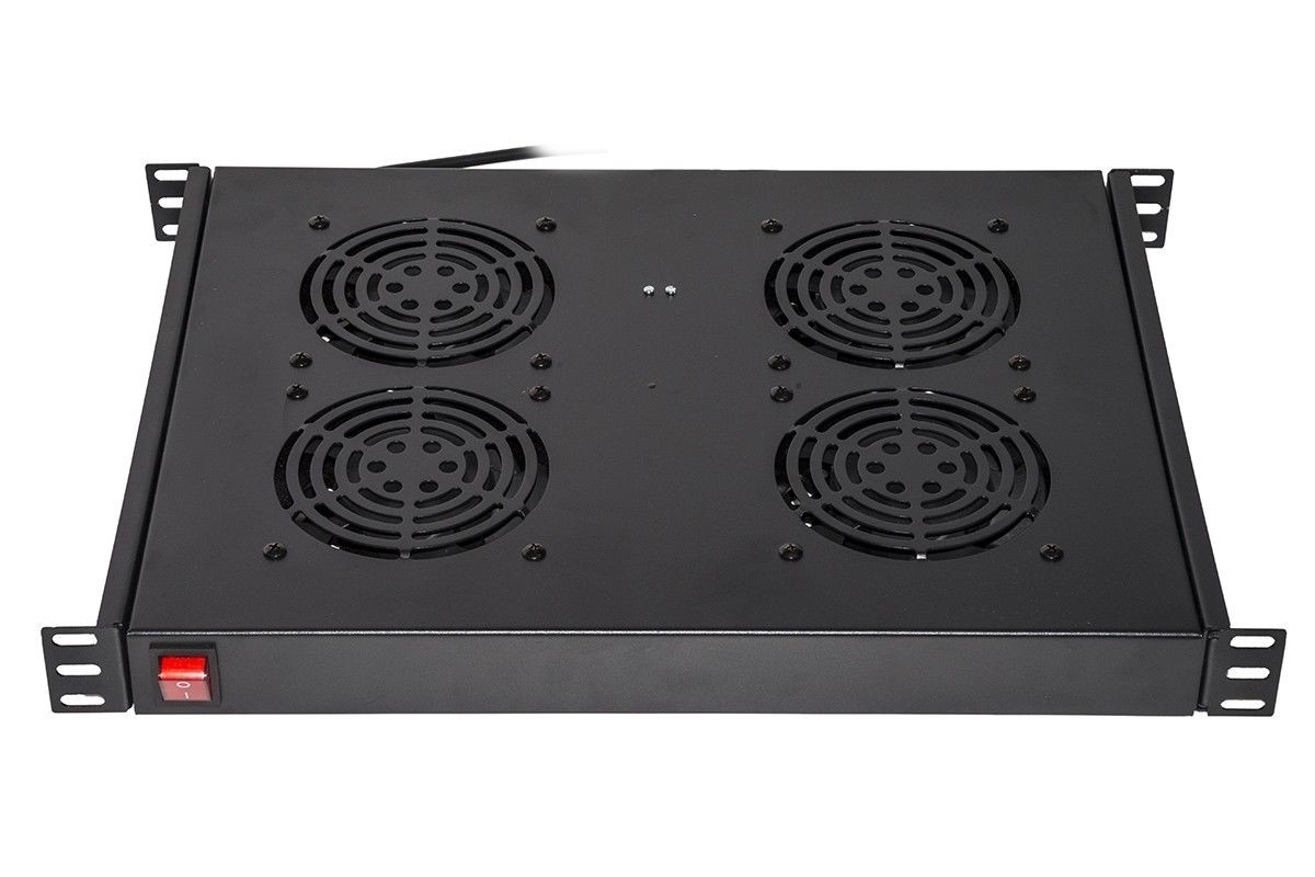 Ripiano Per Armadi Rack19 Con 4 Ventole Nero 4 Agganci 483X330X44Mm Con Termostato