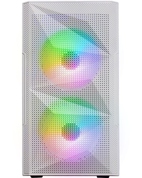 Mars Gaming MC-ME, Case Gaming Compatto Microatx, Finestra Laterale In Vetro Temperato, Design Frontale Total-Mesh Geometrico, 2 Ventole Frgb Da 120Mm, Bianco