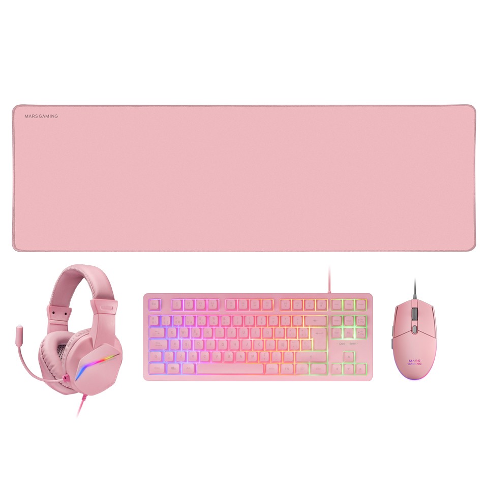 Mars Gaming MCP-RGB3P tastiera Mouse incluso USB QWERTY Portoghese Rosa