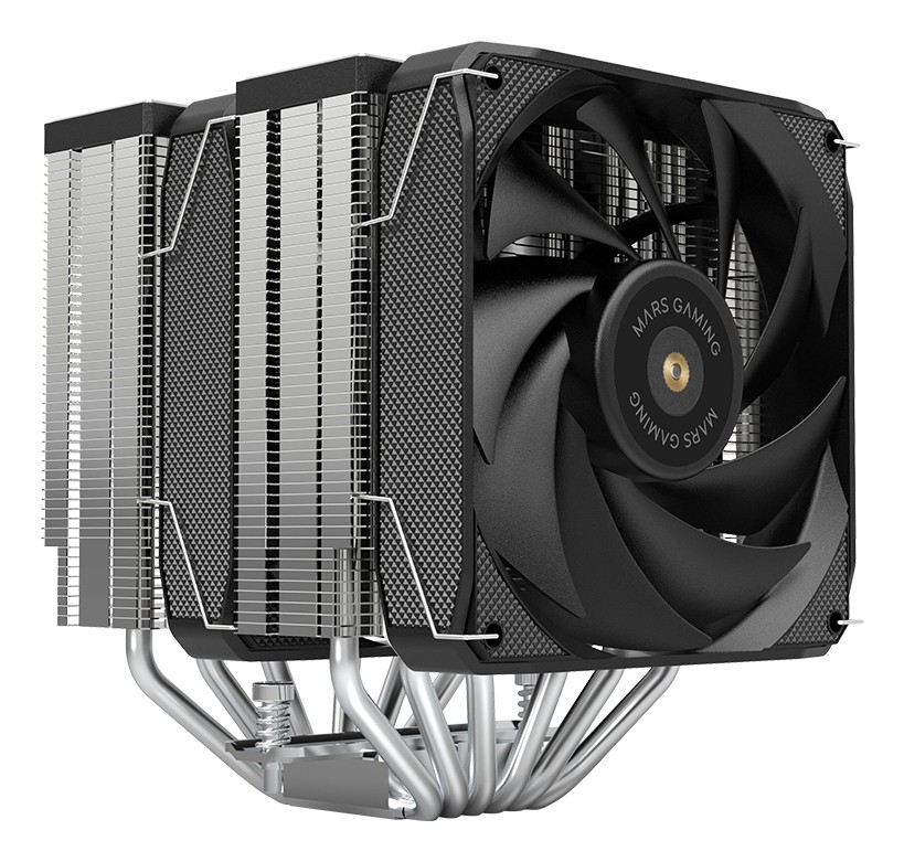 Mars Gaming MCPU-XU6 Disipador CPU - Doble torre - Ventiladores hibridos ultrasilenciosos - 6 heatpipes de cobre - HCT Ultra - Hasta 350W TDP - Negro - Color Negro