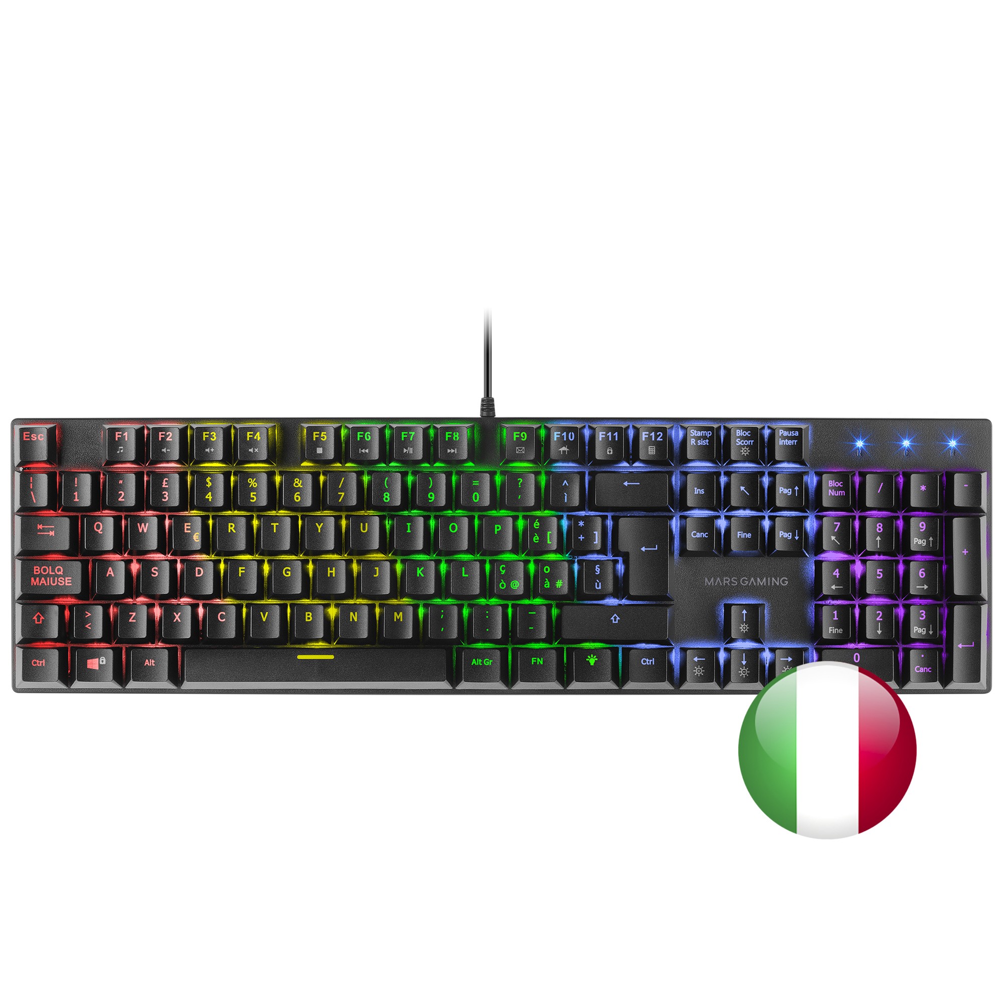 Mars Gaming MK422 Nero, Tastiera Gaming Meccanica Rgb, Antighosting, Switch Meccanico Blu, Lingua Italiana