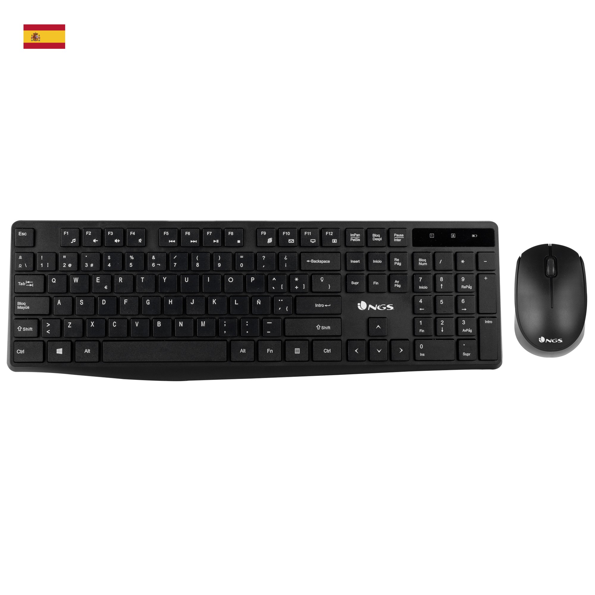 NGS Allure Kit QWERTY ES tastiera Mouse incluso RF Wireless Spagnolo Nero