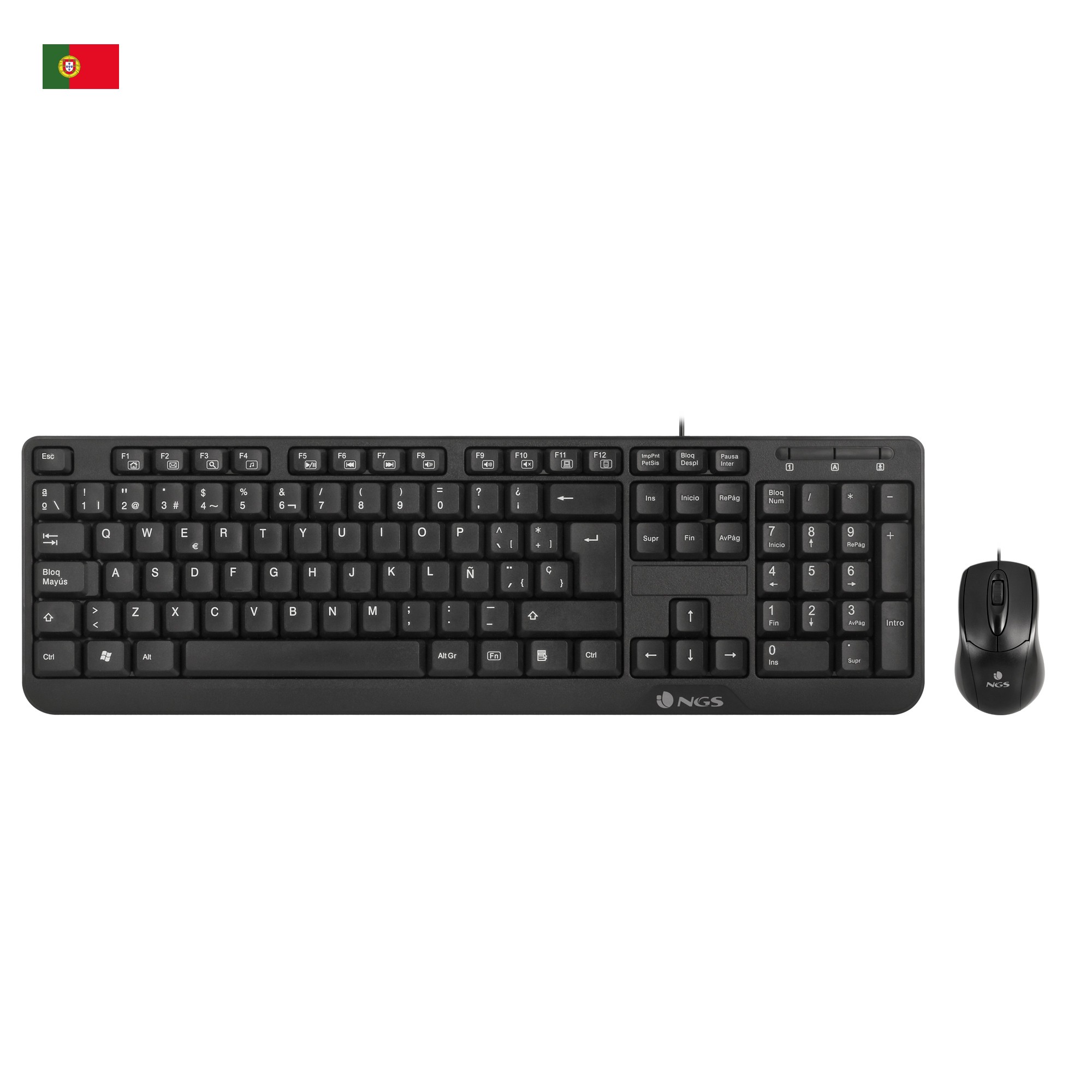 NGS Cocoa Kit QWERTY PT tastiera Mouse incluso USB Portoghese Nero