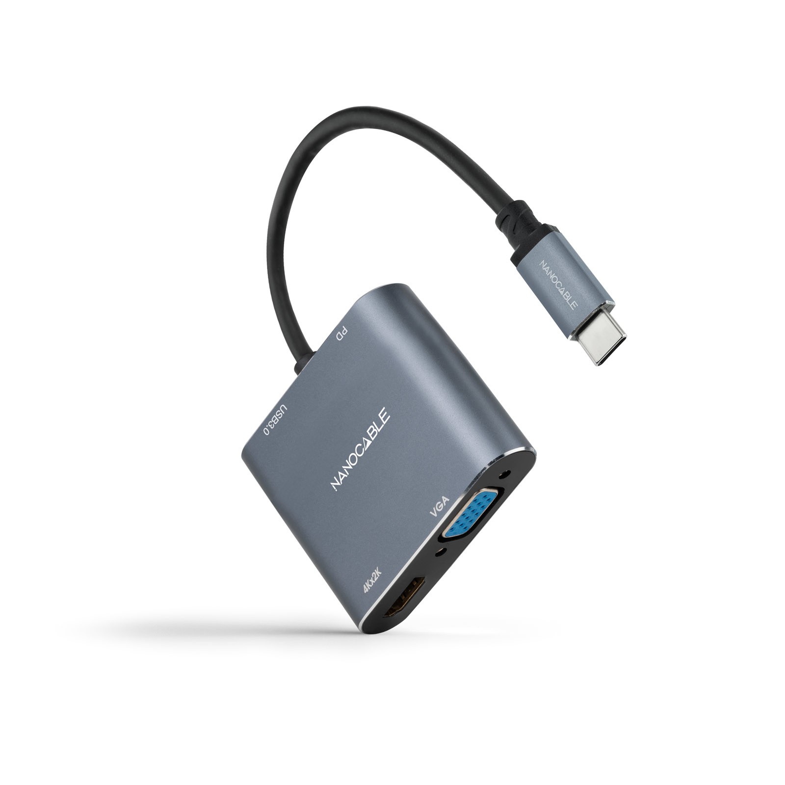 Nanocable 10.16.4304 - Convertitore Da USB-C A HDMI/VGA/USB3.0/PD 15 Cm, Colore Grigio-image