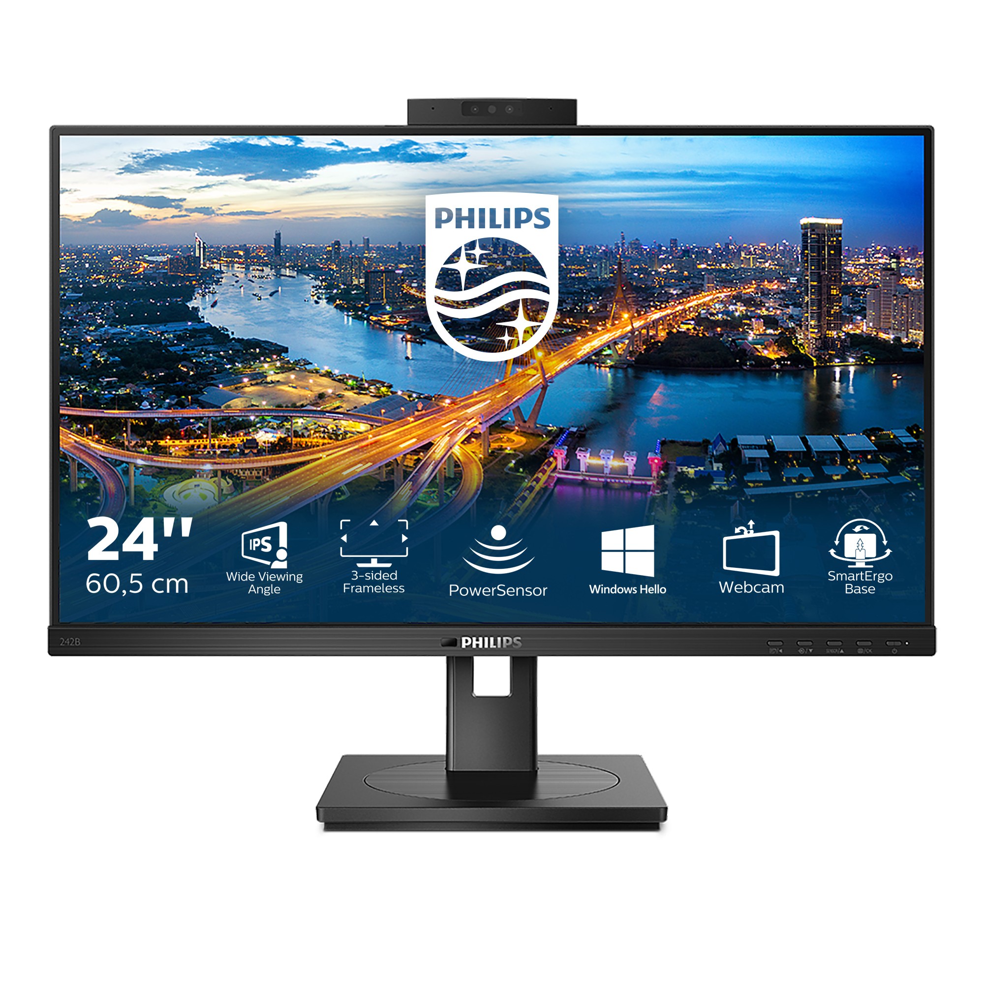 Philips Monitor 238 Led Ips 16:9 Fhd 4Ms 250 Cdm Vga/Dvi/Dp/Hdmi Webcam Pivot Multimediale