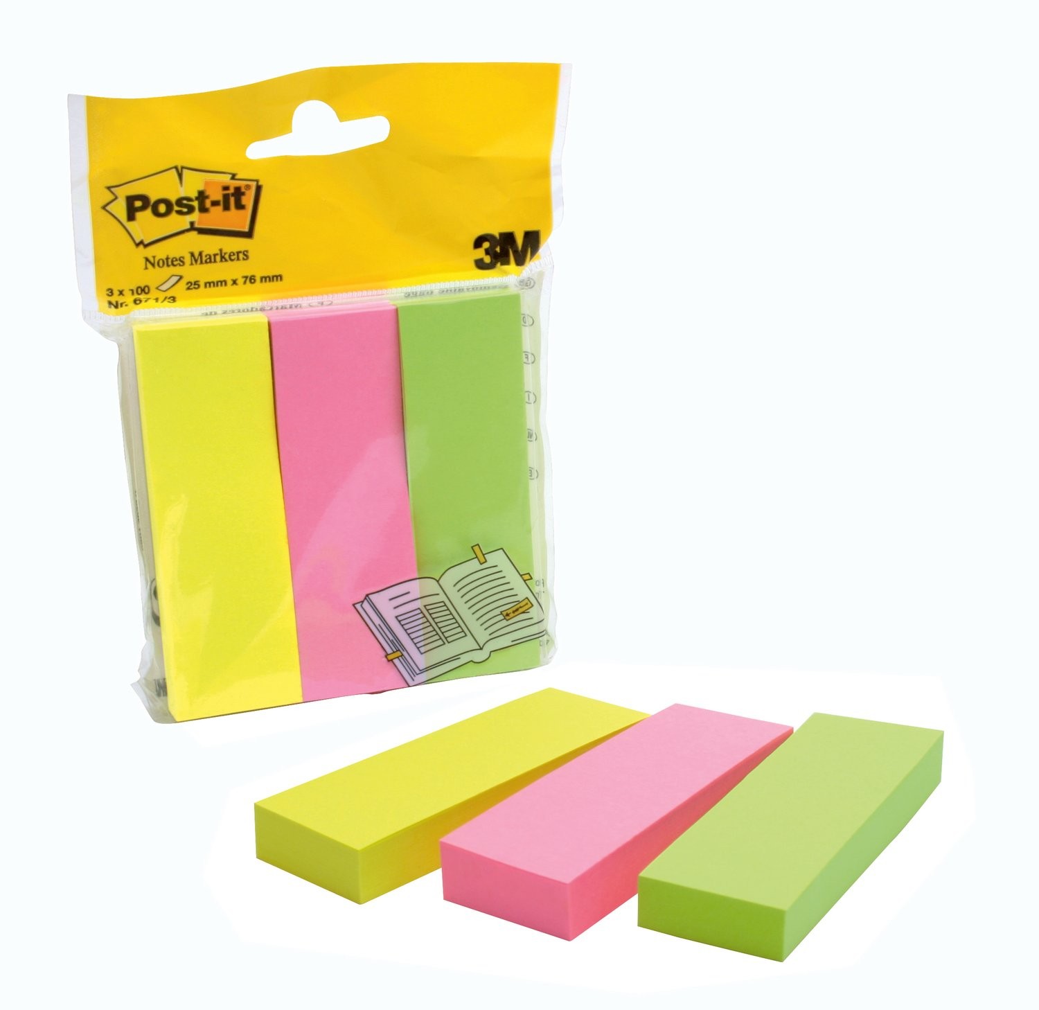 Post-It 3M 671-3 pouch autoadesiva Rettangolo Verde Rosa Giallo 100 fogli Autoadesivo