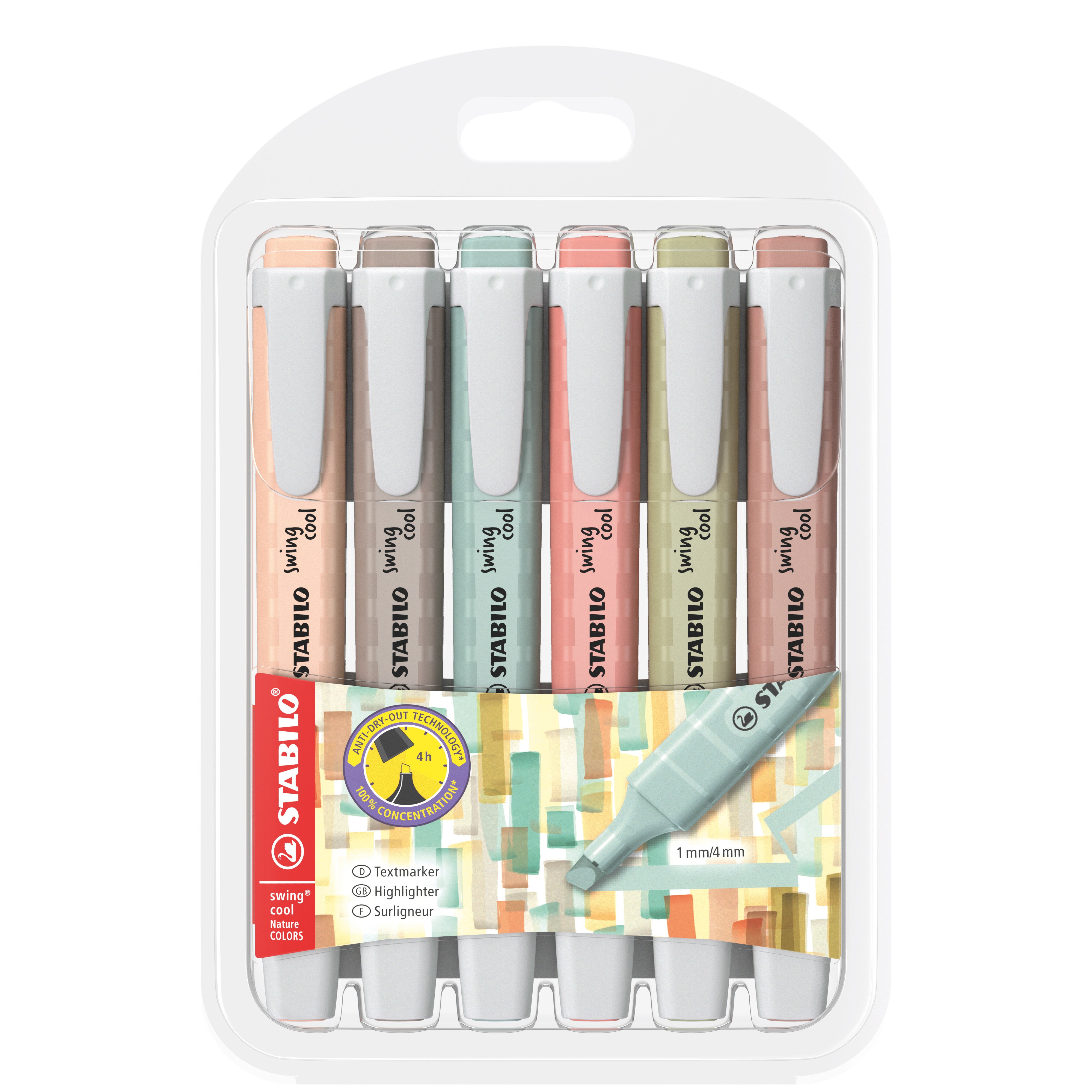 STABILO swing cool NatureCOLORS evidenziatore 6 pz Punta smussata Multicolore
