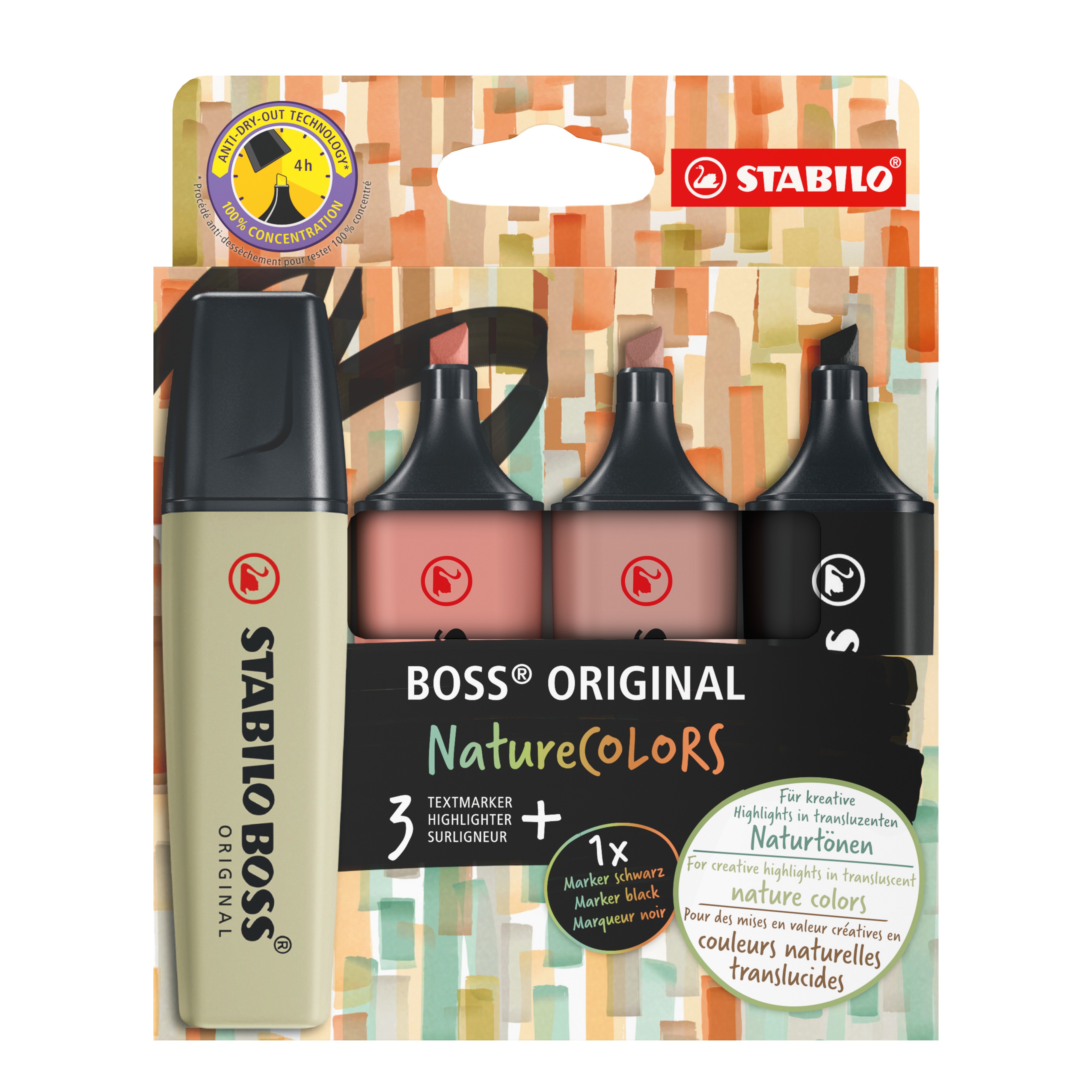 STABILO BOSS ORIGINAL NatureColors evidenziatore 4 pz Punta smussata Nero Bronzo Marrone Verde