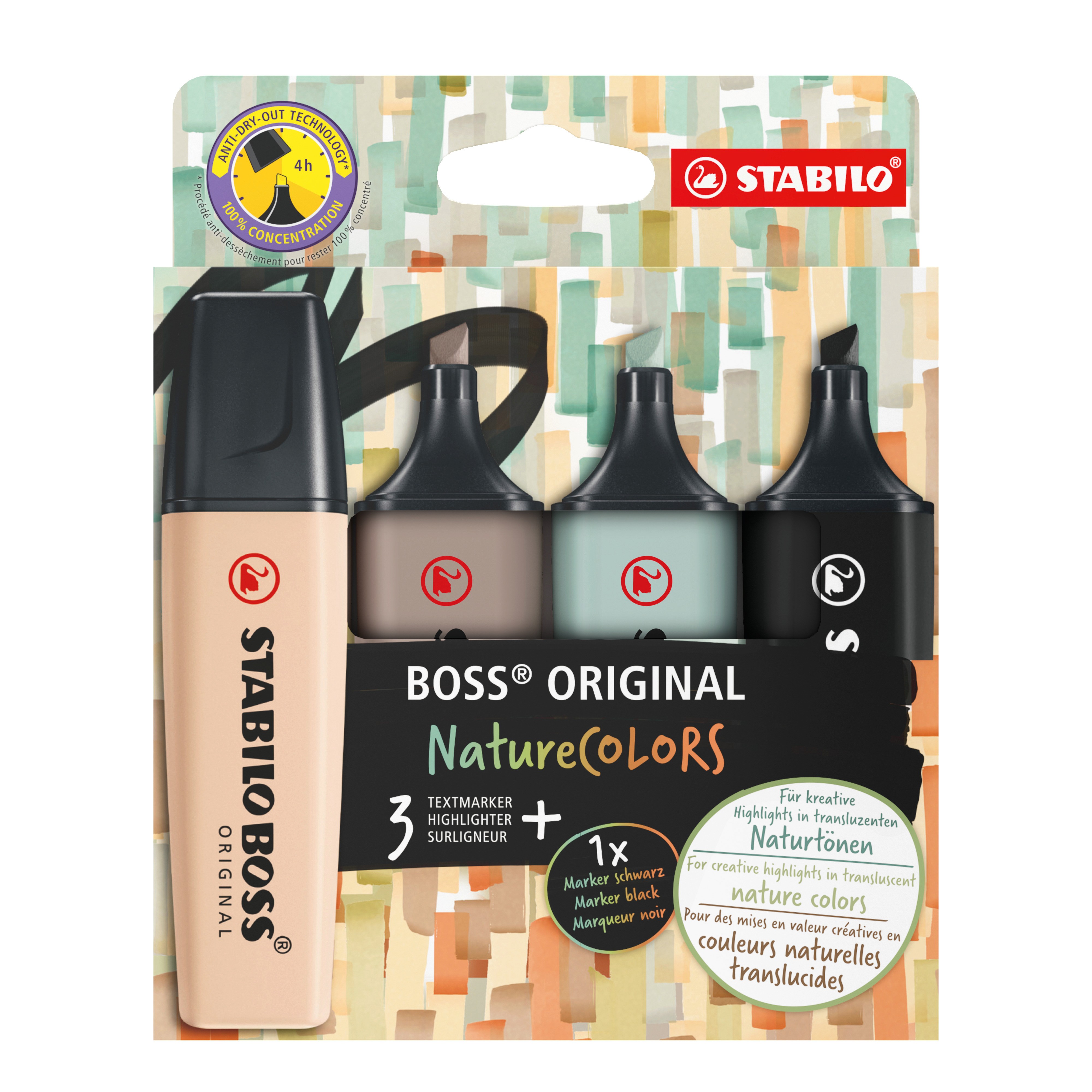 STABILO BOSS ORIGINAL NatureColors evidenziatore 4 pz Punta smussata Beige Nero Verde Grigio chiaro