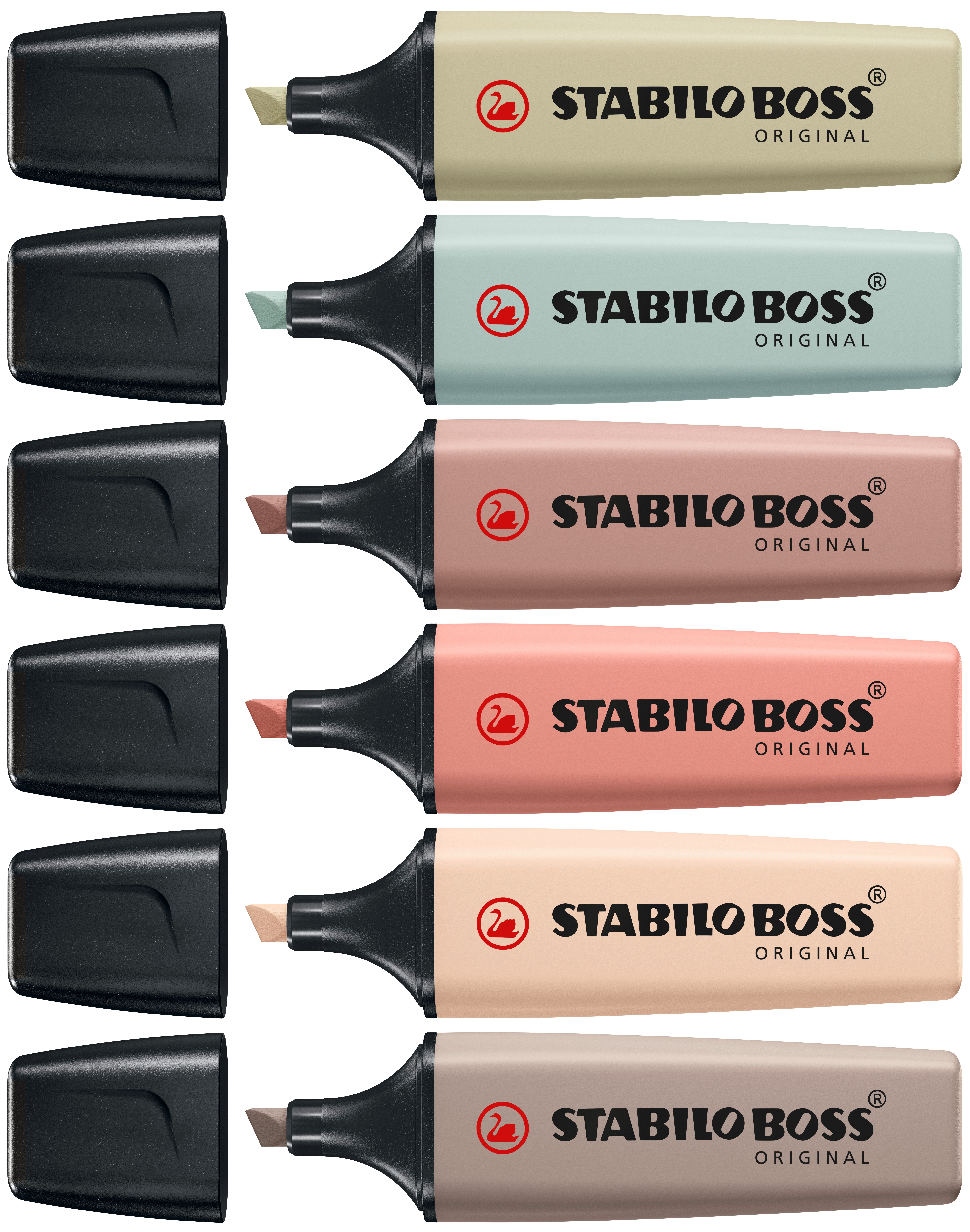 STABILO BOSS NatureColors evidenziatore 6 pz Punta smussata Nero Bronzo Marrone Verde Grigio Verde chiaro