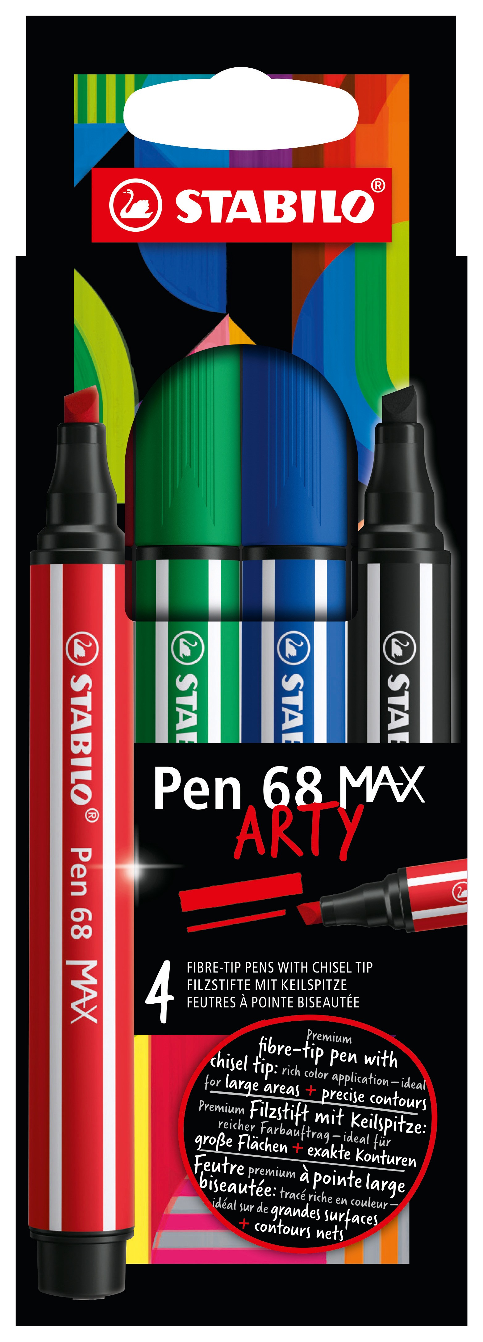 STABILO Pen 68 MAX marcatore Nero Blu Rosso 4 pz