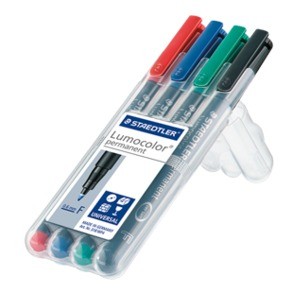Staedtler Lumocolor 318 WP4 marcatore permanente Punta sottile Nero Blu Verde Rosso 4 pz