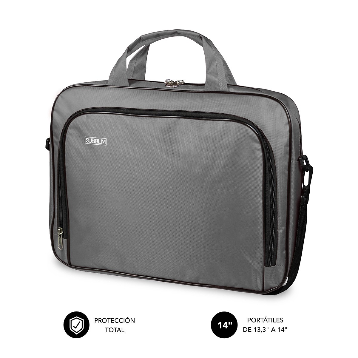 Subblim Estuche Oxford Port??til 13.3 a 14 - Protecci??n reforzada - Correas Ajustables -  Bolsillo Exterior - Color Gris