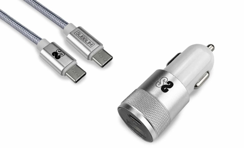SUBBLIM SUBCHG-5CPD10 Caricabatterie per dispositivi mobili Smartphone Argento Accendisigari USB Ricarica rapida Auto