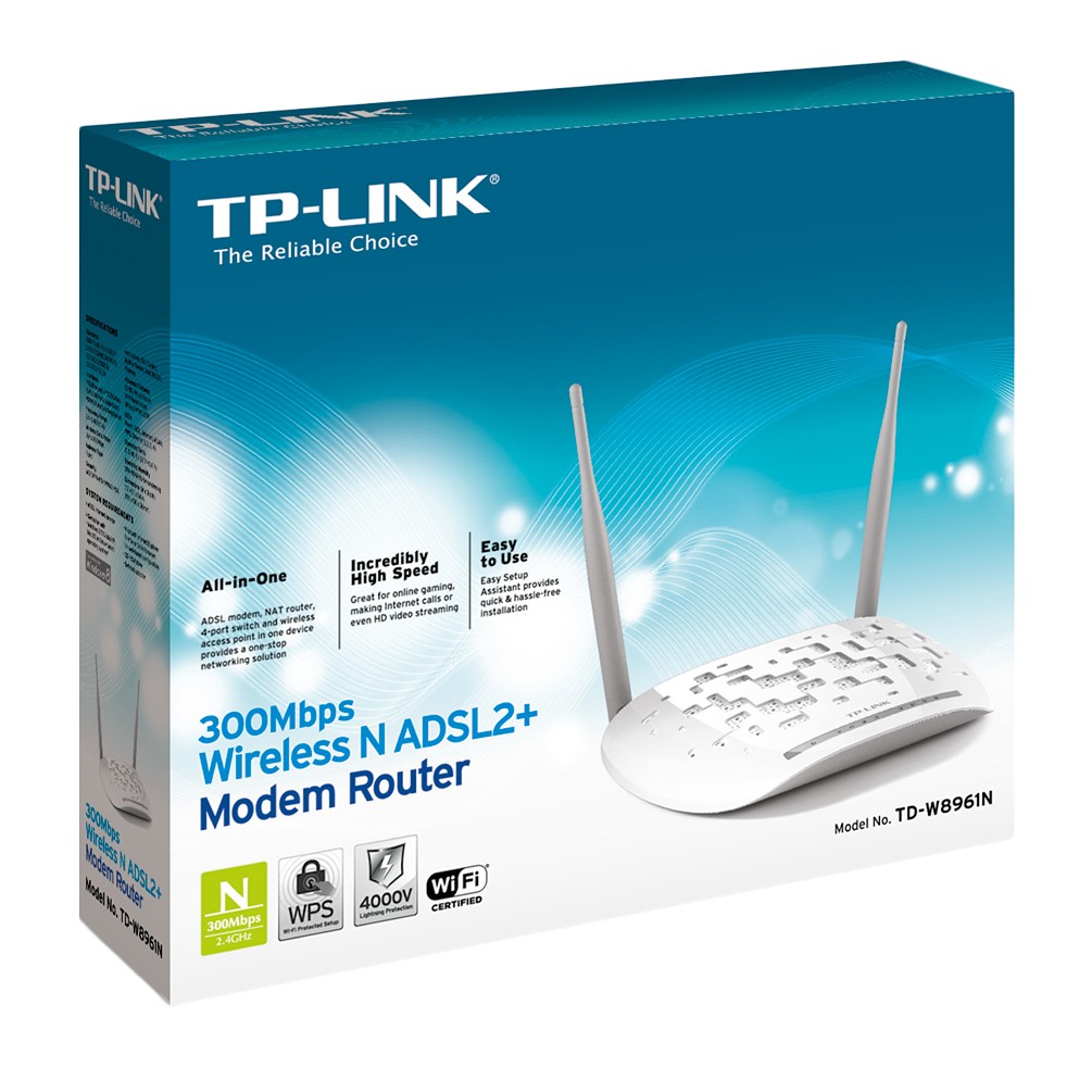 Modem Router 4 Porte Tp-Link 300Mbps Wireless N Adsl2 +