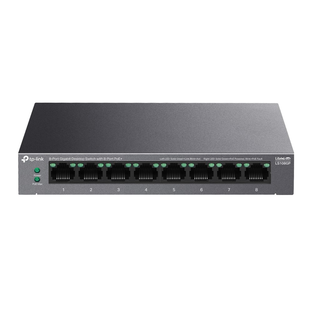 TP-Link LiteWave LS108GP switch di rete Non gestito Gigabit Ethernet (10/100/1000) Supporto Power over Ethernet (PoE) Nero