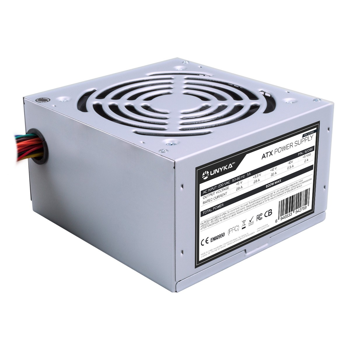 Unykach Atx 500W Alimentatore Per Computer Argento-image