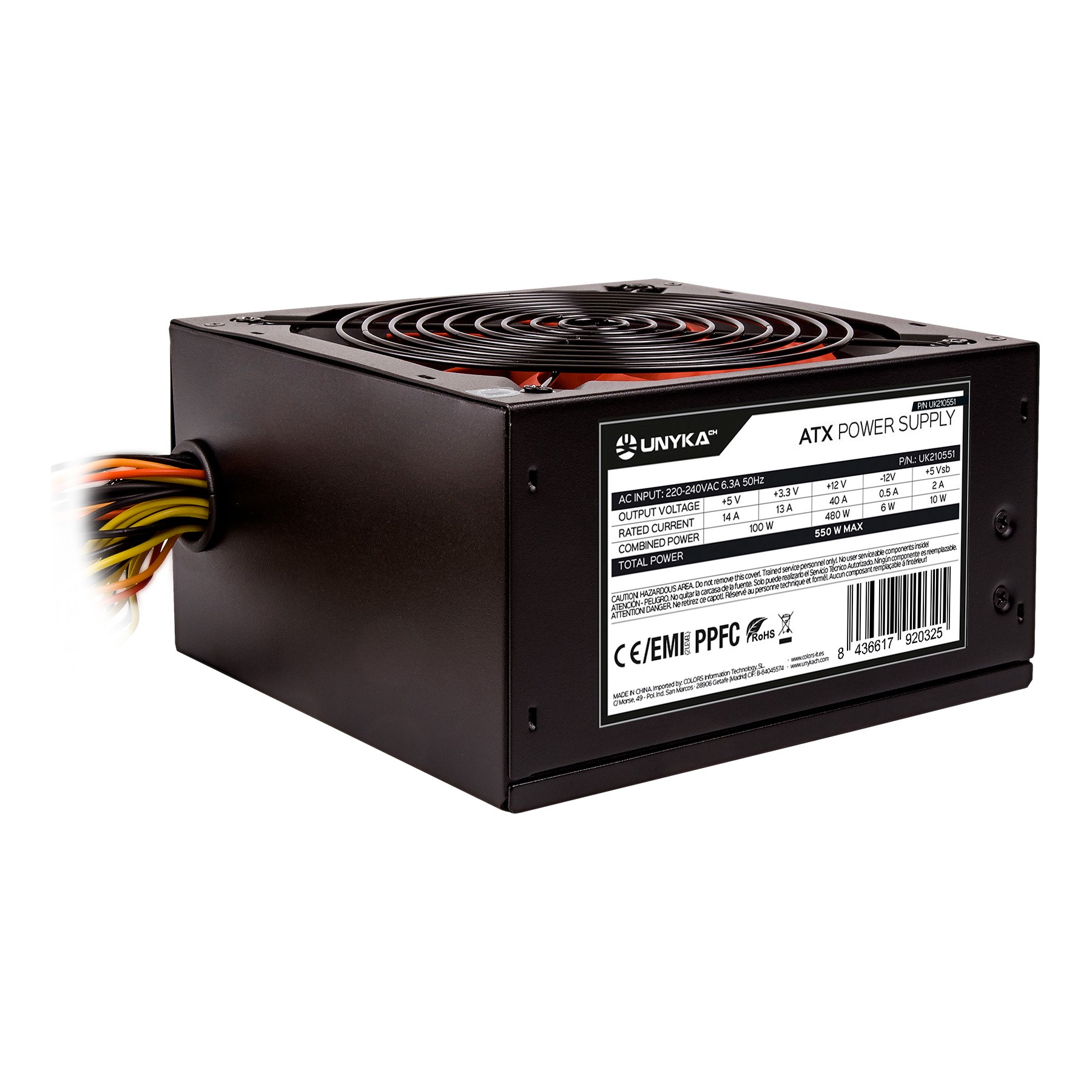 UNYKAch UK210551 alimentatore per computer 550 W 20+4 pin ATX ATX Nero Rosso