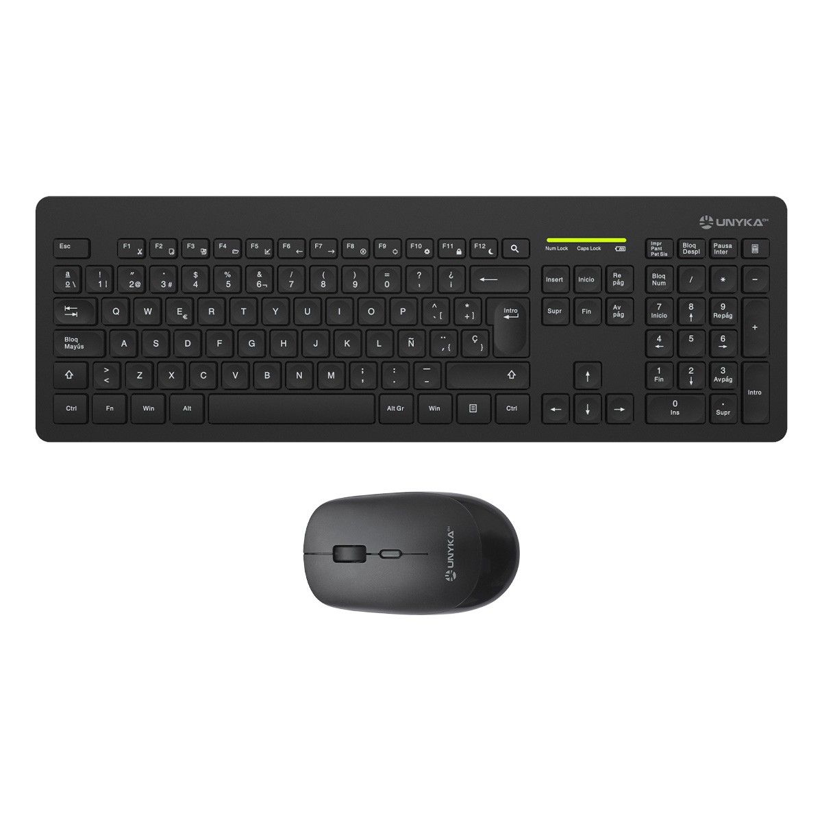 UNYKAch UK505445 tastiera Mouse incluso Ufficio RF Wireless QWERTY Spagnolo Nero