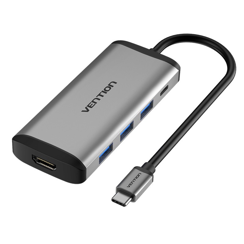 Vention CNBHB replicatore di porte e docking station per laptop Cablato USB 3.2 Gen 1 (3.1 Gen 1) Type-C Grigio