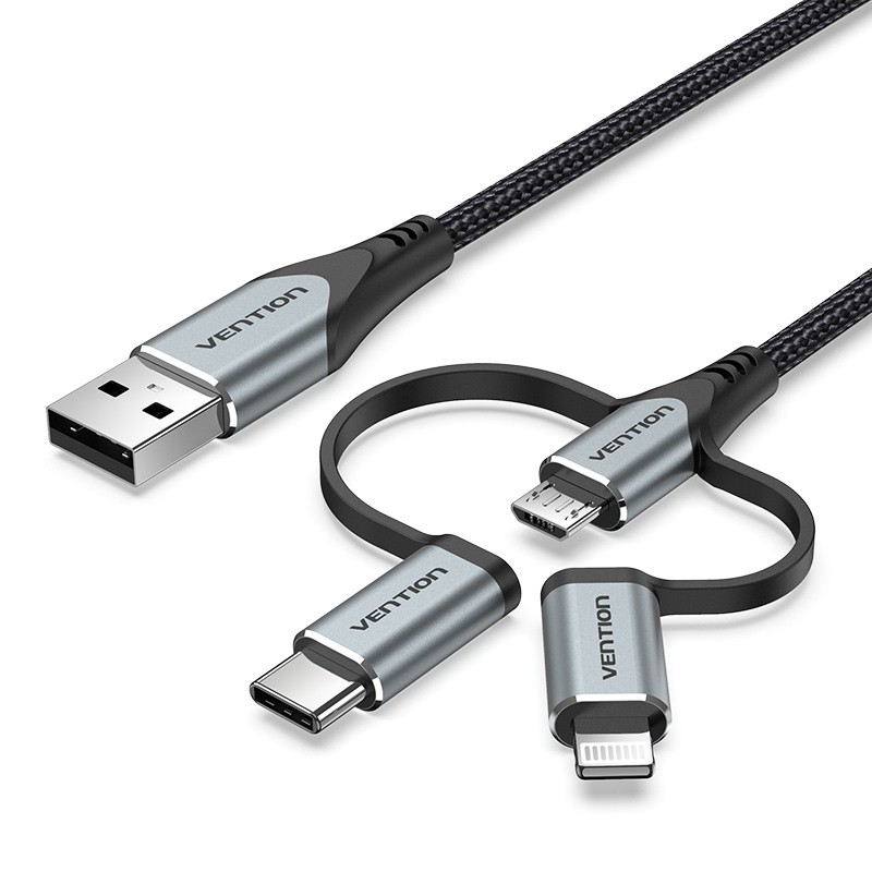 Vention CQJHF cavo per cellulare Grigio 1 m USB A Lightning + micro-USB B + USB C