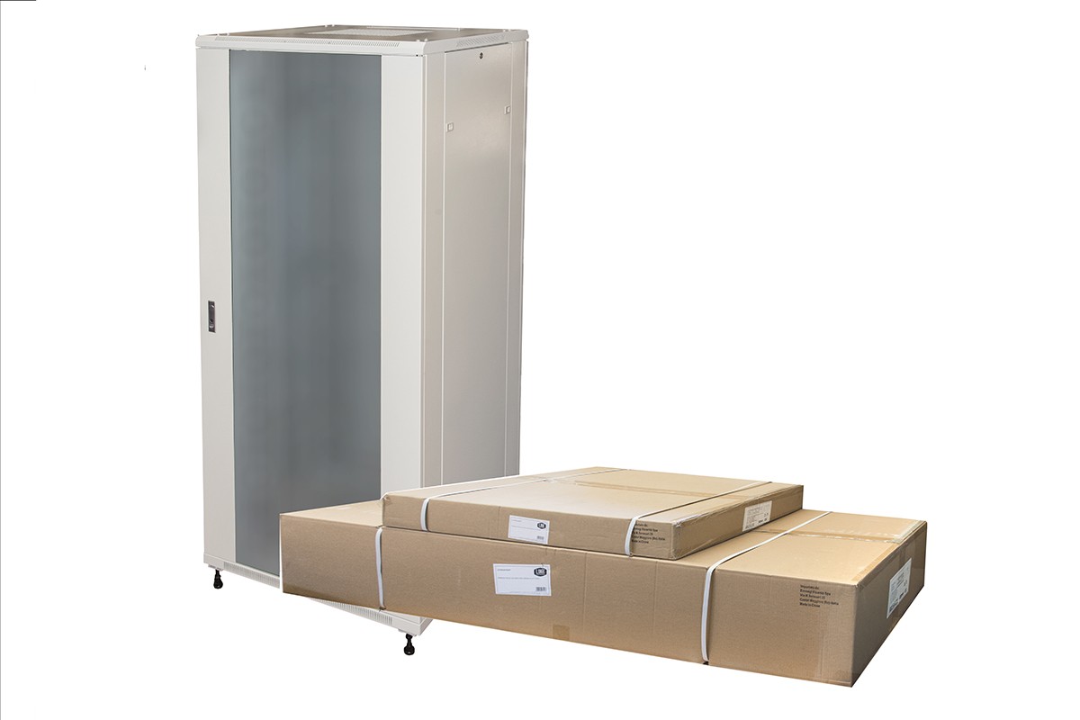 Armadio Rack 19 42U (A)2055 (L)800 (P)800 Colore Grigio Porta Vetro Disassemblato Con Guidacavi  Laterale